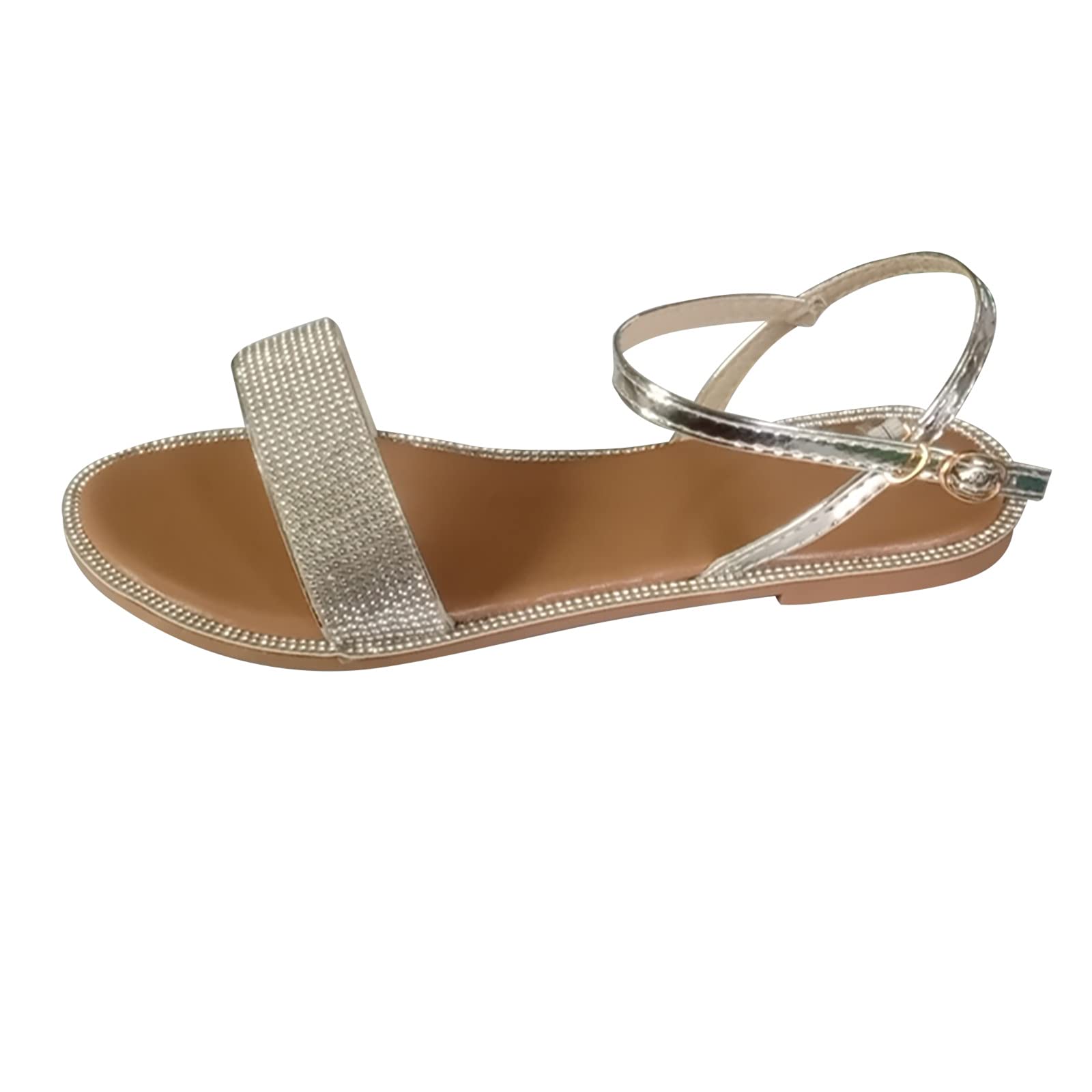 **Women's Crystal Flat Summer Sandals - Comfortable Casual Strap Shoes with Round Buckle Toe for Outdoor Walking, Beach & Vacation**