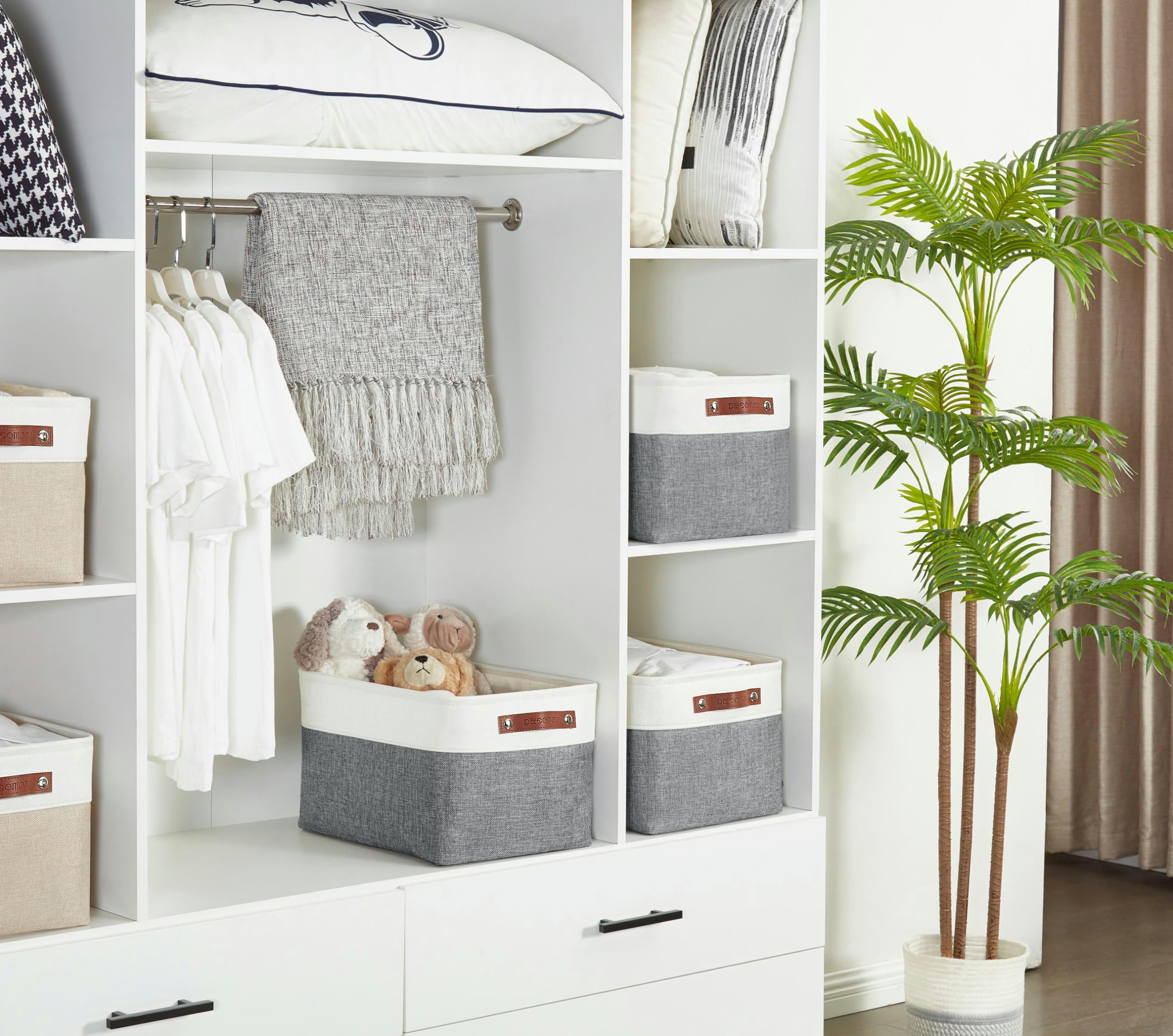 DECOMOMO Fabric Storage Bins - XL 3-Pack Slate Grey & White Storage Baskets for Shelves, Closet Organization, Toys, Nursery | Perfect for Home, Office & Kids Room Organization