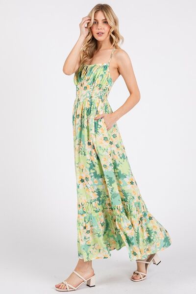 Green Back Ruffled Hem Maxi Cami Dress - Flowy Summer Dress for Women, Beach Cover Up, Boho Chic Outfit, Perfect for Vacations & Date Nights
