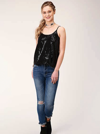 Roper Women's Sleeveless Sequin Camisole Top - Black 03 052 0565 0145 | Party Wear, Evening Outfits, Clubwear & Special Occasion Dresses