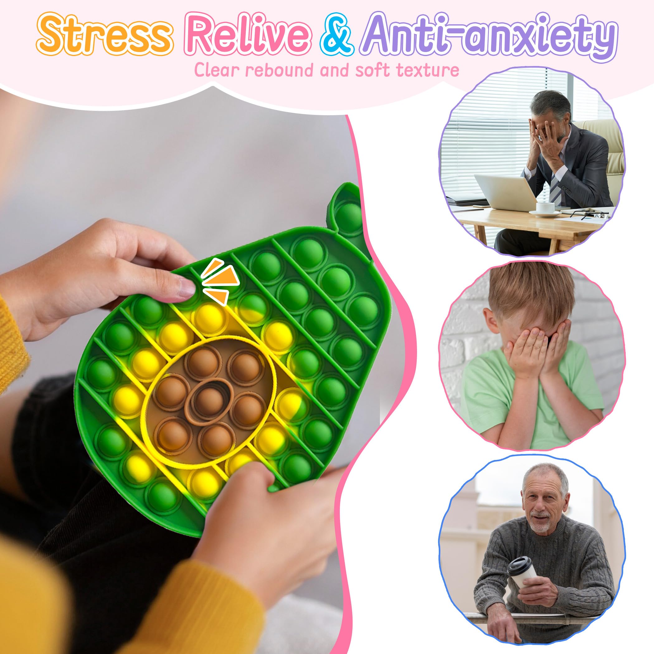 Fidget Toys for Kids & Adults - Push Bubble Sensory Toy for ADHD, Autism, Anxiety & Stress Relief - Avocado Shaped Silicone Stress Ball - Perfect for Classroom, Office, Travel & Birthday Gifts for Boys & Girls Ages 1-4 - Great for Focus, Relaxation & Sensory Play