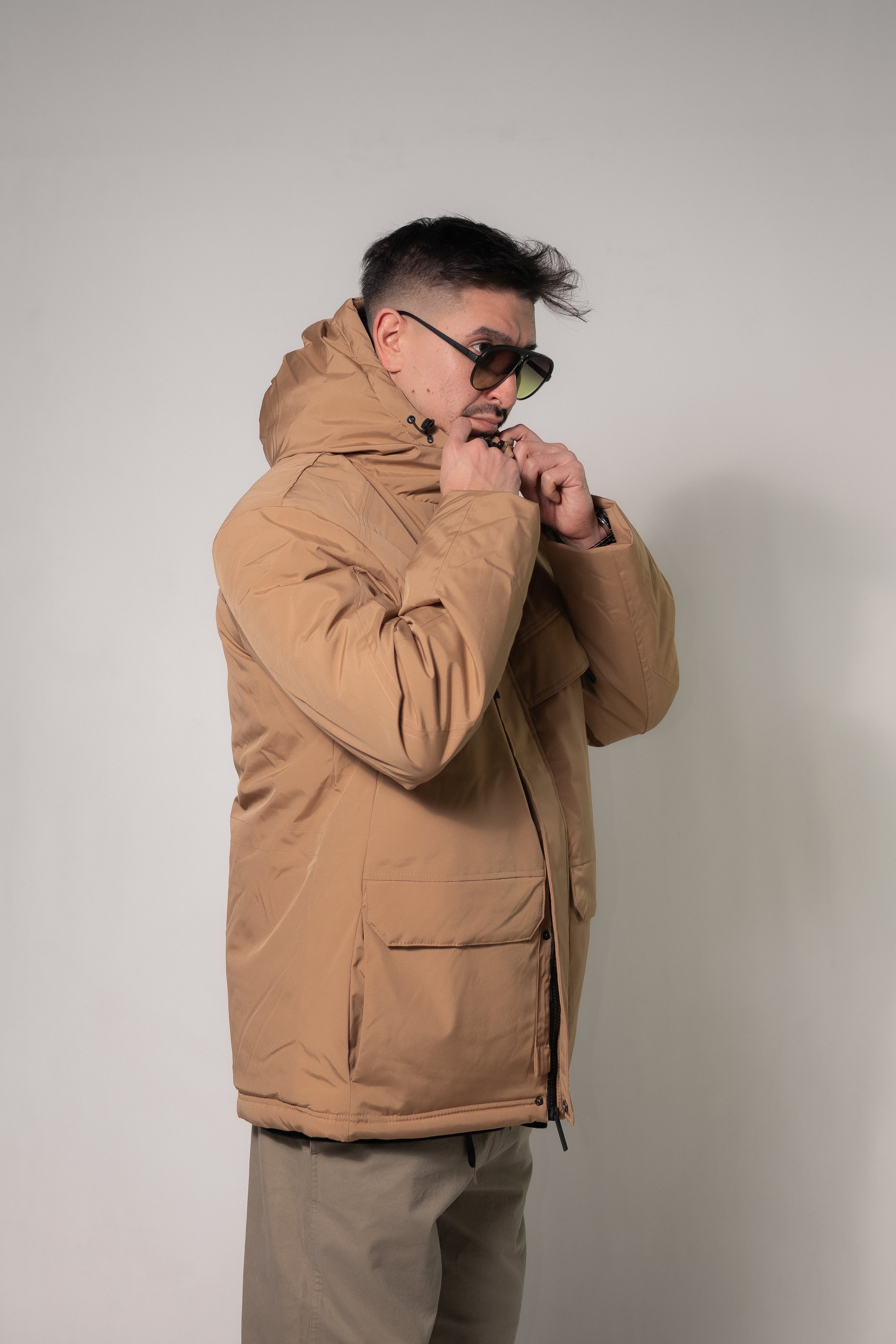 OCN H Solid Camel Winter Jacket for Men - Warm Waterproof Windproof Outdoor Parka for Camping, Hiking & Snow Sports