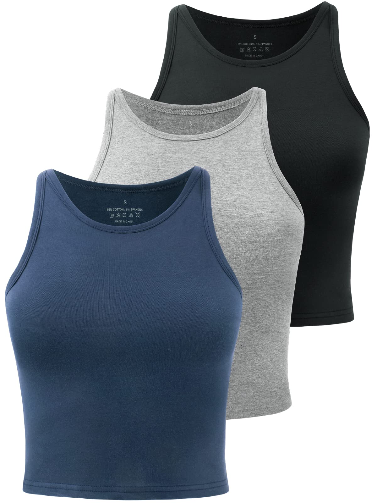 Women's High Neck Crop Tops - 3 Pack Athletic Workout Tank Tops for Gym, Yoga & Running | Breathable Cropped Shirts for Women's Fitness & Casual Wear