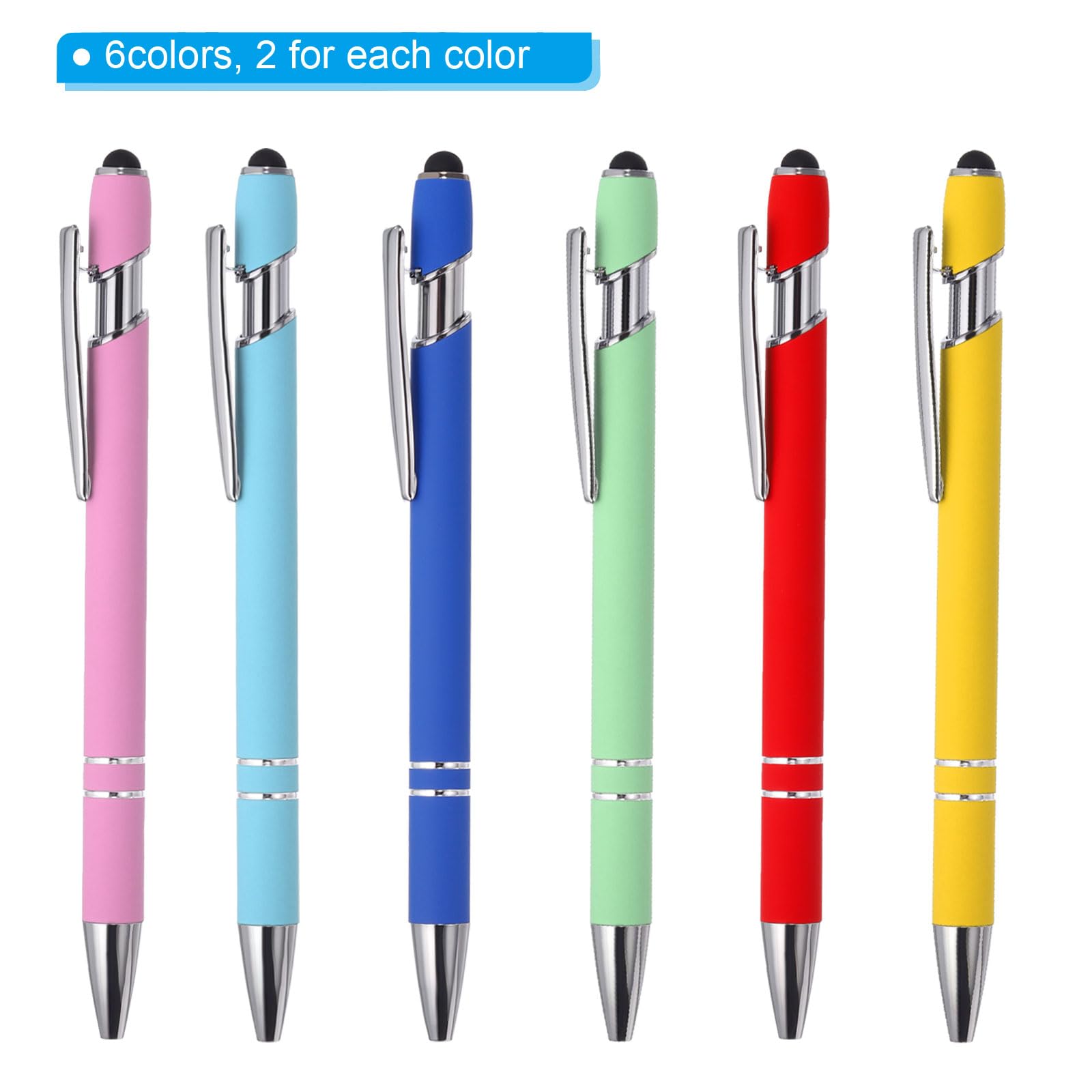 PATIKIL 2-in-1 Metal Ballpoint Pen with Stylus Tip - 12 Pack Black Ink 1.0mm Medium Point Touch Screen Stylus Pen (6 Colors) - Perfect for Office Work, Note Taking & Tablet Use