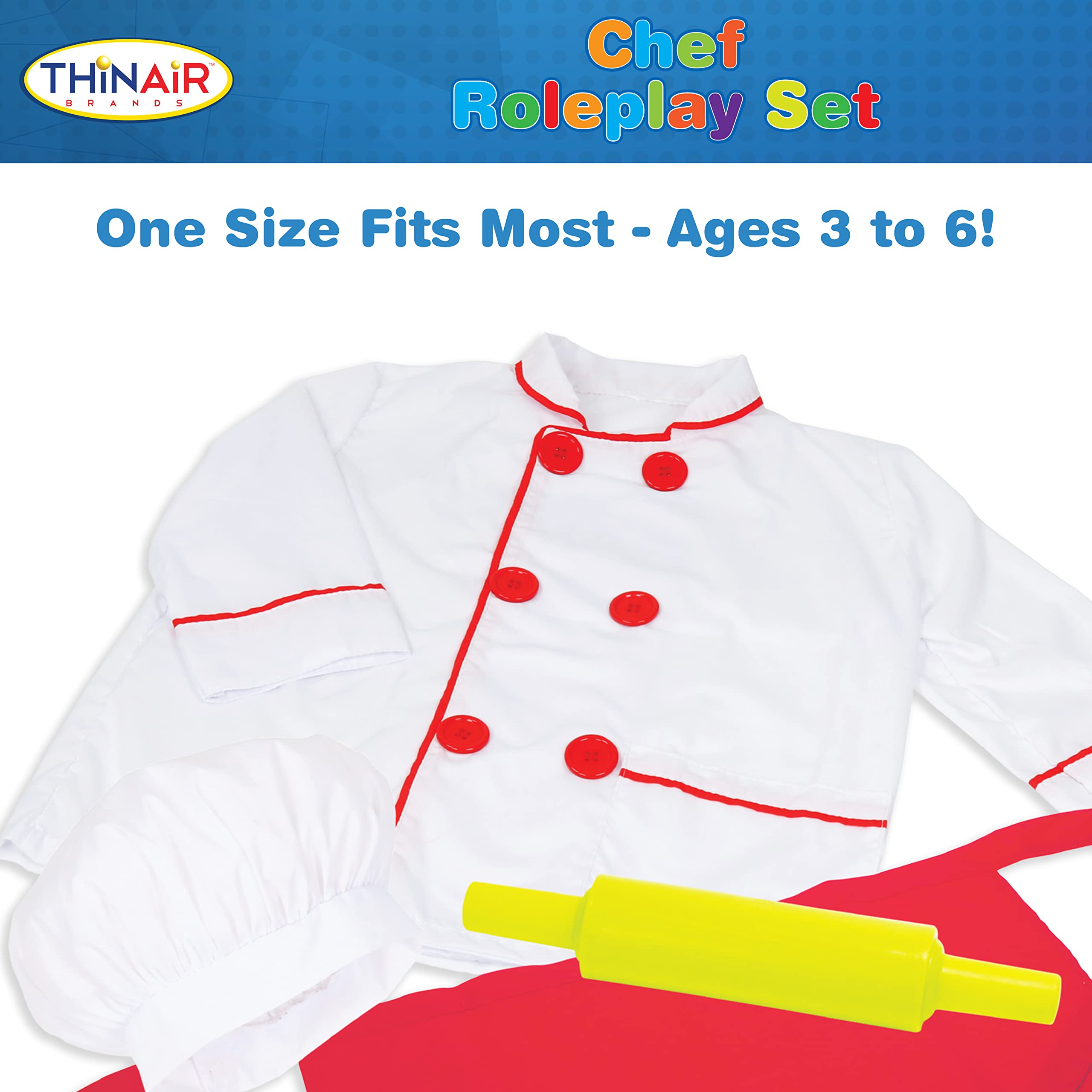 Dr. STEM Toys Chef Costume for Kids Ages 3-6 | 21-Piece Pretend Play Set with Chef Jacket, Hat, Apron, Cooking Utensils & Accessories | Perfect for Role Play, Birthday Gifts & STEM Learning Activities