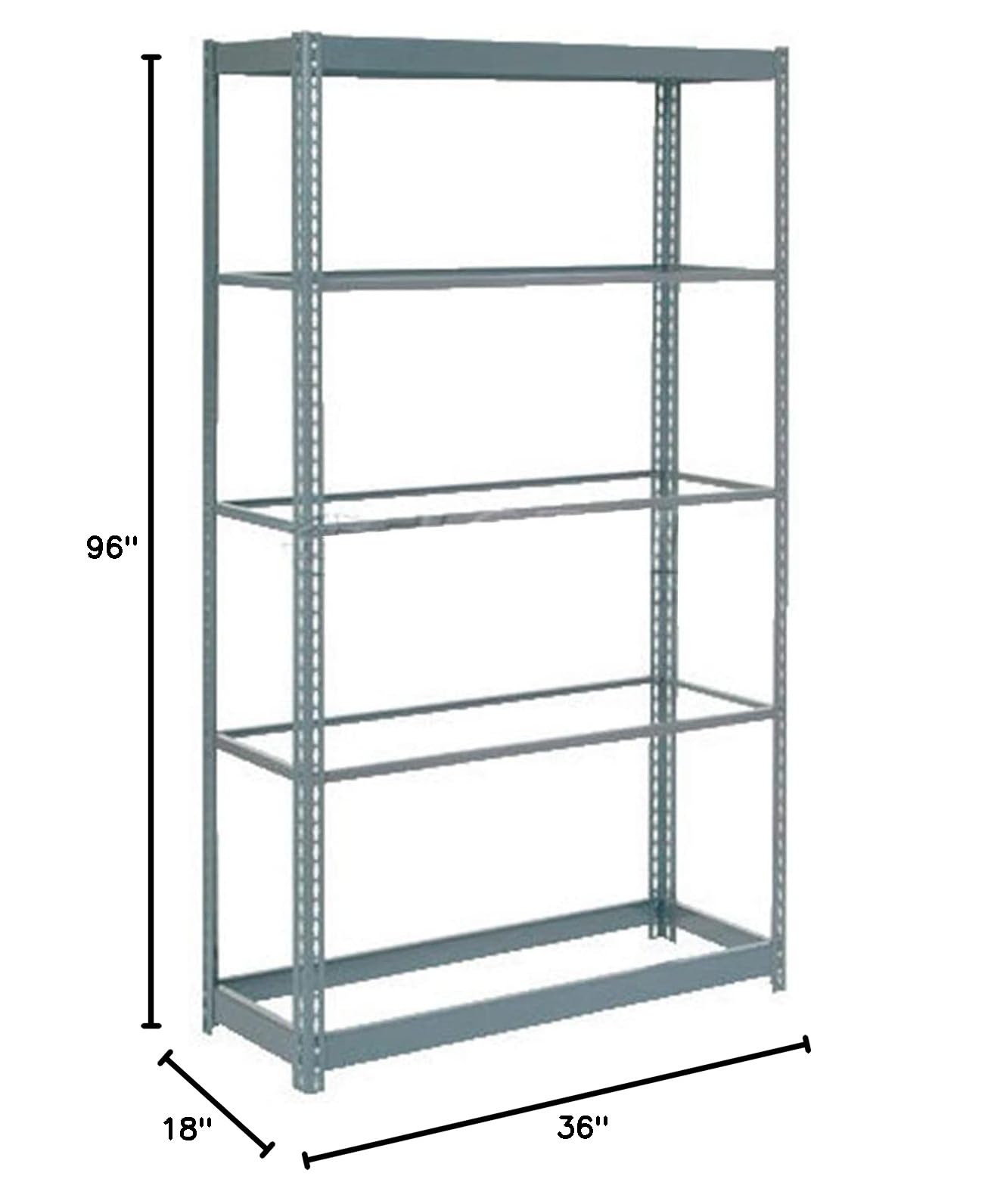 Heavy Duty Boltless Shelving Unit 36x18x96 Inches - 5-Tier Industrial Storage Rack for Warehouse, Garage & Home Organization