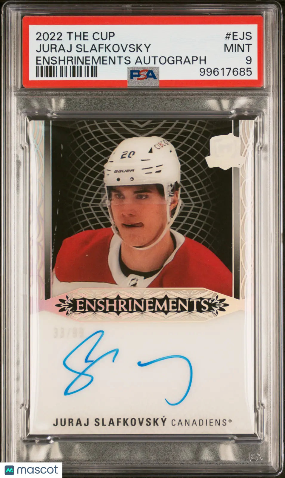 2022 Upper Deck The Cup Enshrinements Juraj Slafkovsky Autographed Hockey Card PSA 9 /99 - Rare Collectible for NHL Fans & Sports Memorabilia Enthusiasts