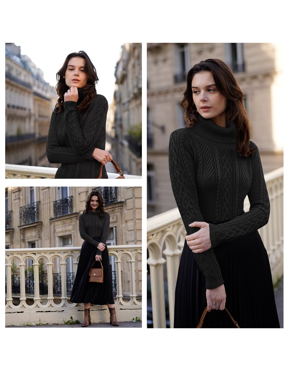 V28 Women's Cable Knit Turtleneck Tunic Sweater - Warm Winter Pullover for Fall & Winter - Perfect for Casual Outfits, Office Wear & Holiday Gatherings