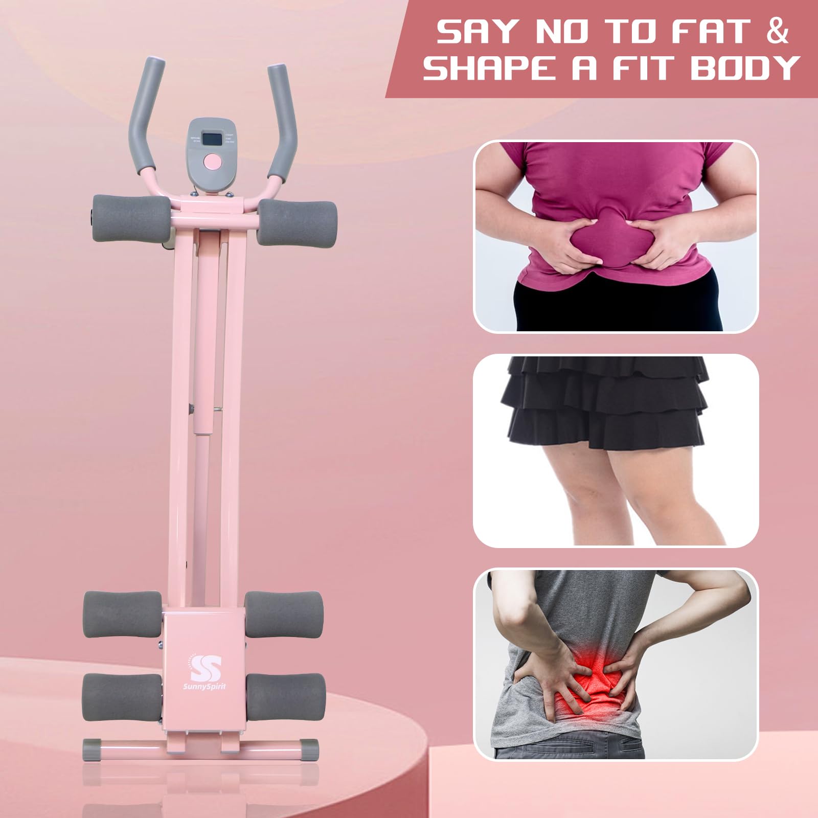 Ergonomic Dual-Track AB Workout Machine for Women - Pink Abdominal Trainer with LED Display & Adjustable Resistance - Perfect for Home Gym, Core Strengthening, and Toning Stomach Muscles