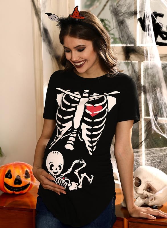 Spadehill Women's Halloween Maternity Funny Short Sleeve T-Shirt - Cute Pregnancy Costume for Halloween Parties & Maternity Photos
