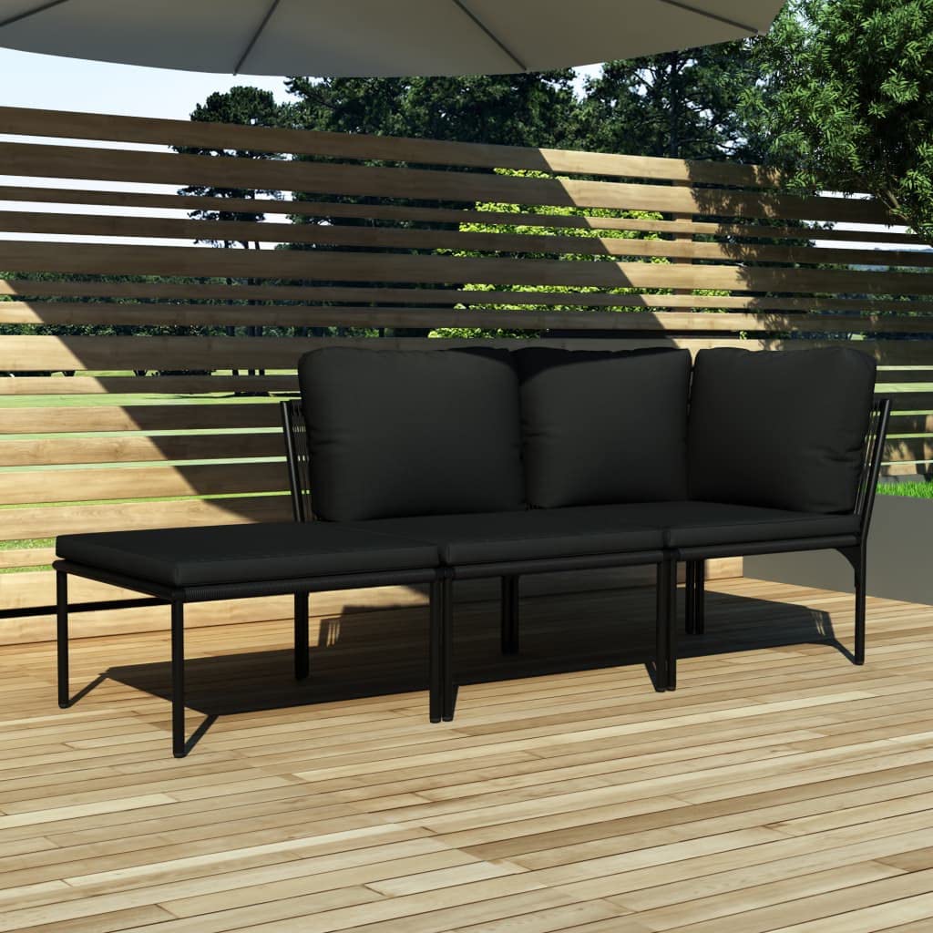 Outdoor Patio Furniture Set 3-Piece - All-Weather PVC Sectional Sofa with Cushions, Black - Perfect for Backyard, Garden, Poolside & Patio Relaxation