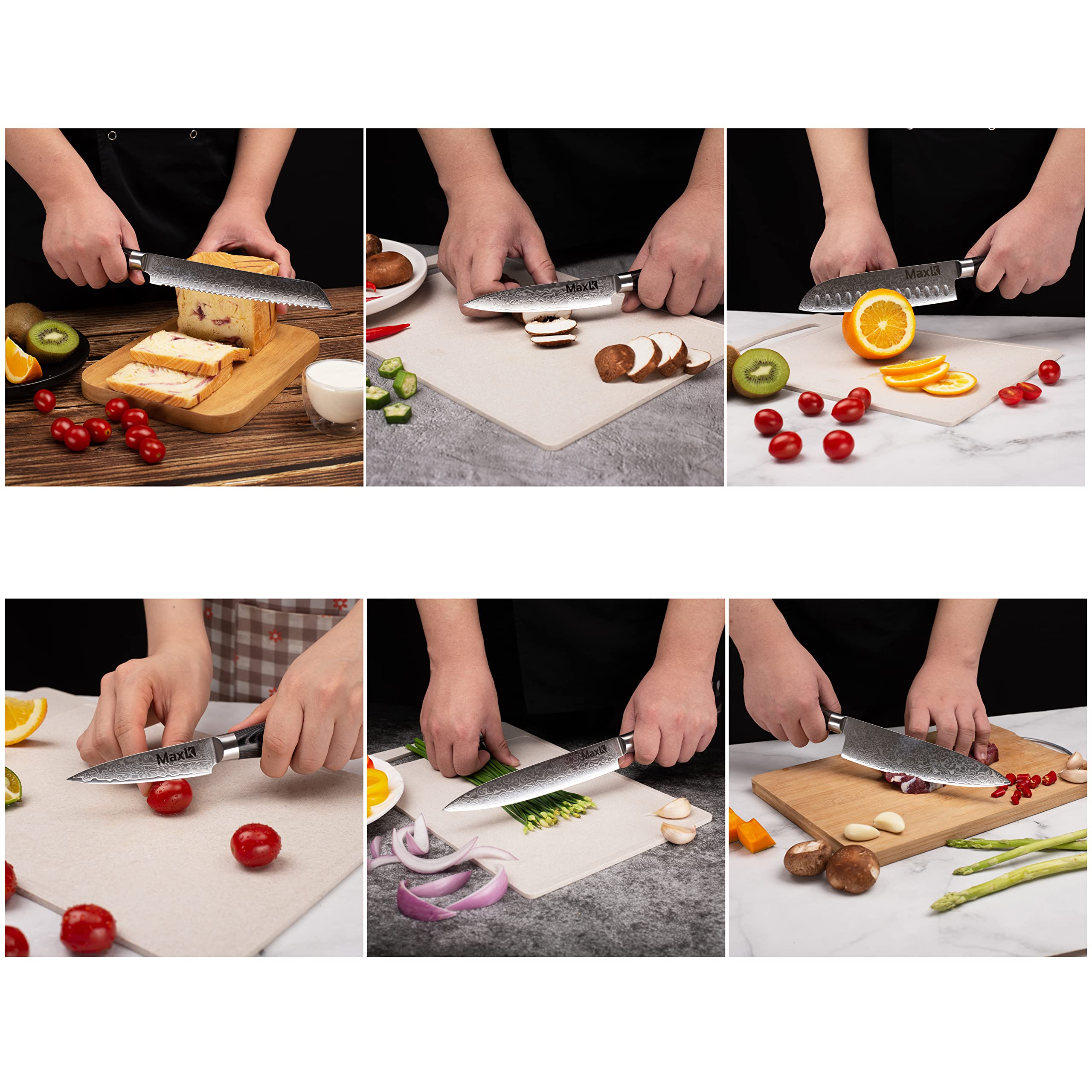 Premium 6-Piece Knife Set with Pakka Wood Handle & Free Knife Stand - Ultra Sharp 67-Layer Forged Steel Blades for Professional Chefs - Perfect for Slicing Meat, Dicing Vegetables, Chopping Fruits - Ideal for Home Kitchens, Restaurants & Culinary Gifts