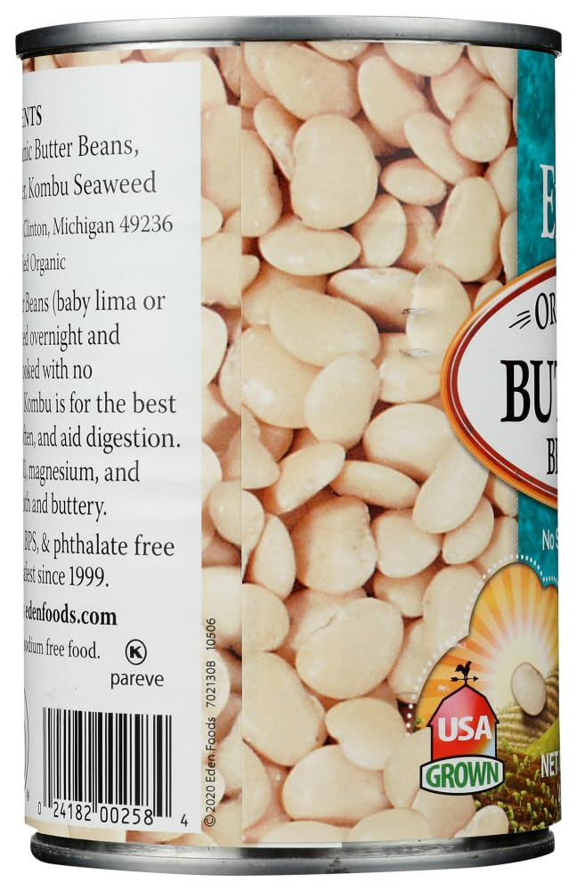 Eden Foods Organic Butter Lima Beans - 24 Pack (15 Oz Each) | Non-GMO, Gluten-Free | Perfect for Soups, Stews & Healthy Meal Prep