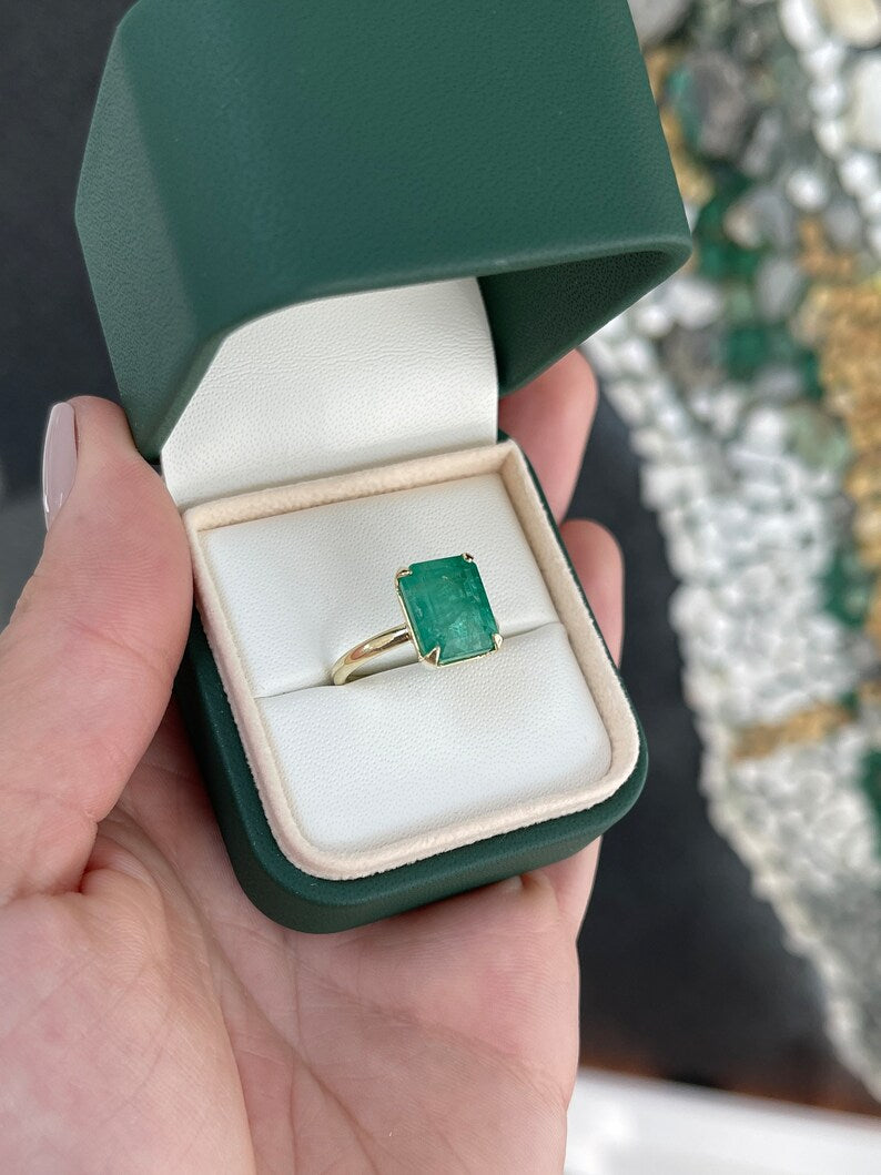 5.39ct 14K Natural Emerald Cut Solitaire Engagement Ring - Four Prong Half Bezel Setting in Yellow Gold for Wedding, Proposal & Anniversary Gifts