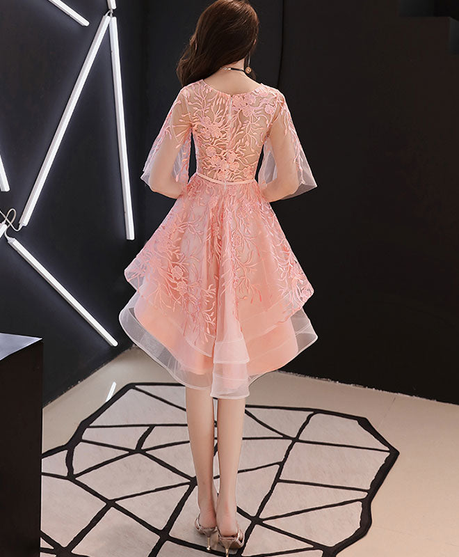 Elegant Pink Lace Tulle High-Low Prom Dress for Homecoming, Sweetheart Neckline Formal Gown - Perfect for Prom Night, Homecoming Dance & Special Occasions
