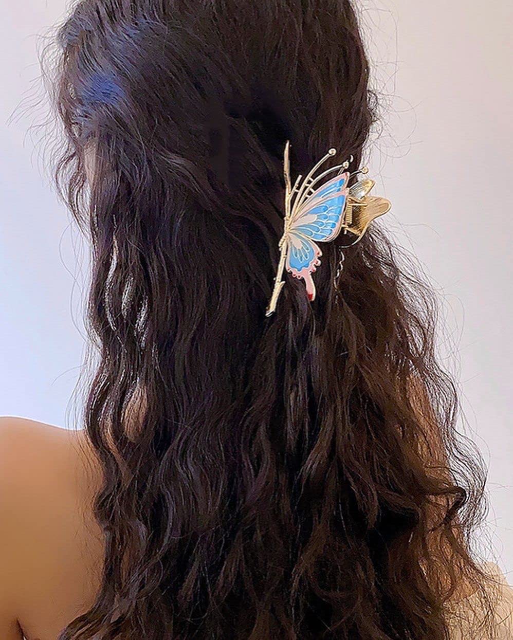 Elegant Butterfly Hair Claw Clips for Women & Girls - Large Strong Metal Enamel Hair Clips, Stylish Hair Accessories for Parties, Weddings & Everyday Use (Pack of 1)