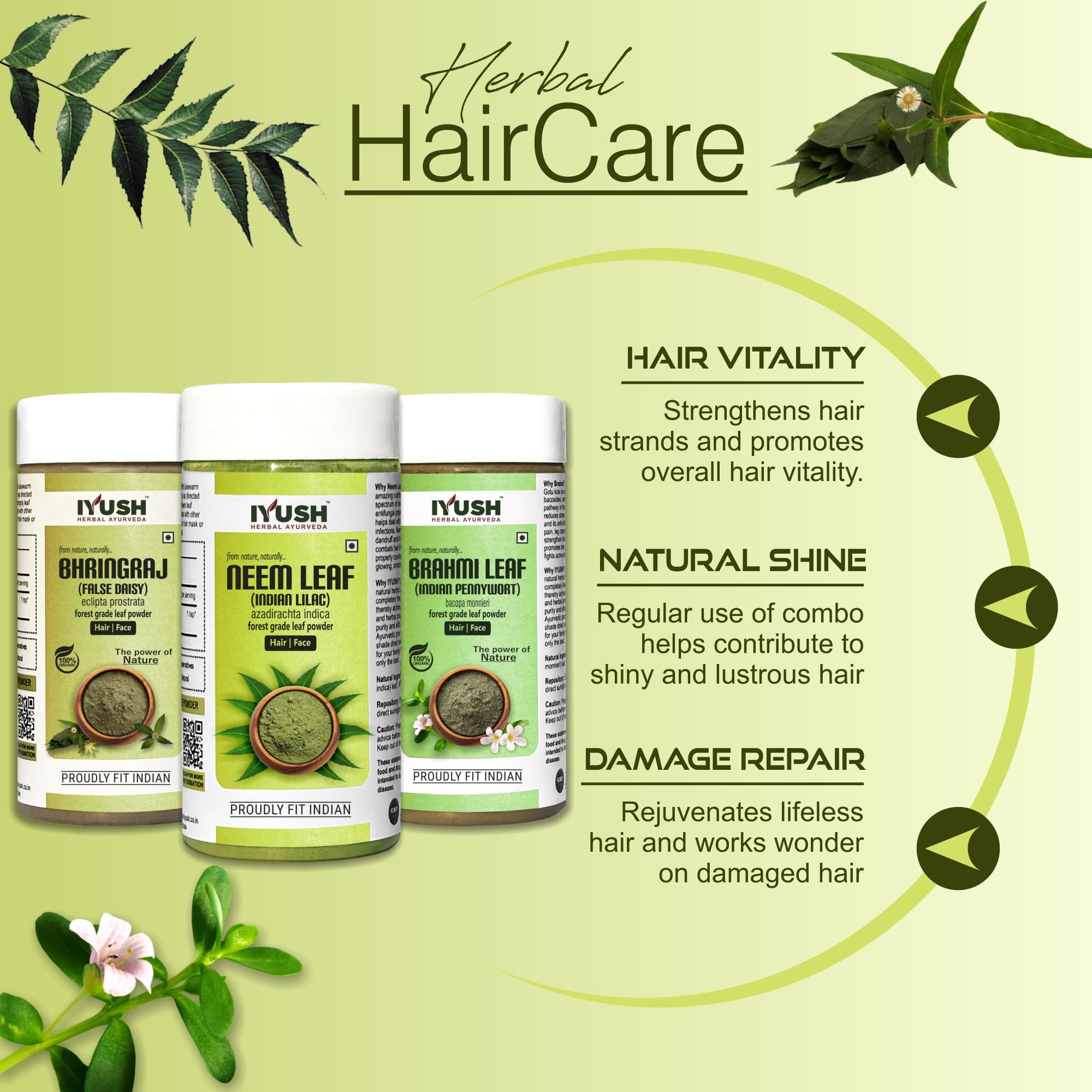 Organic Neem Powder with Brahmi & Bhringraj for Hair Growth – 300g Ayurvedic Hair Mask for Dry, Frizzy Hair | Volumizing Hair Treatment Powder | Natural Hair Pack for Stronger, Healthier Hair | Perfect for DIY Hair Masks & Scalp Treatments at Home
