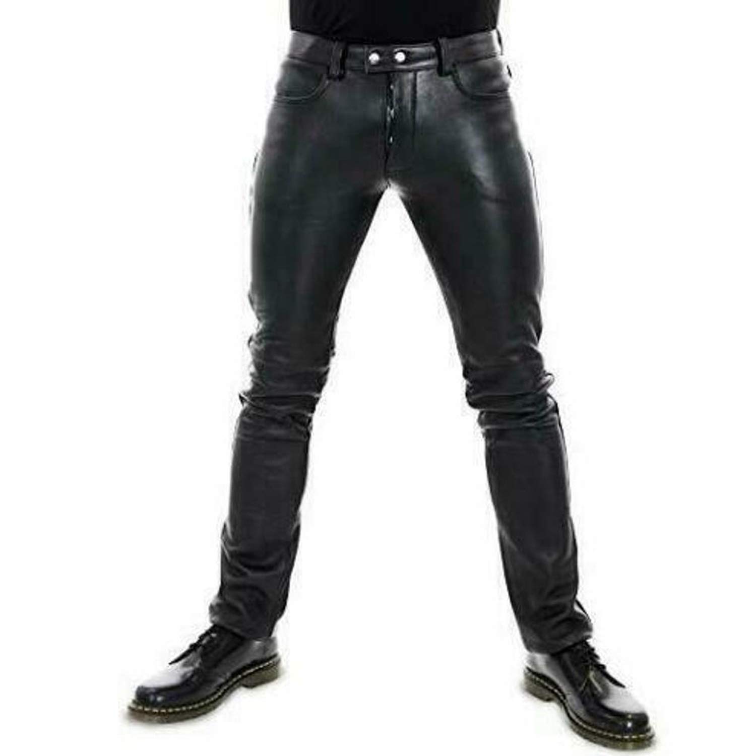 Men's Real Cowhide Leather Pants - Black Slim Fit Jeans & Trousers | Lederhose Style for Motorcycle Riding, Night Out & Fashion