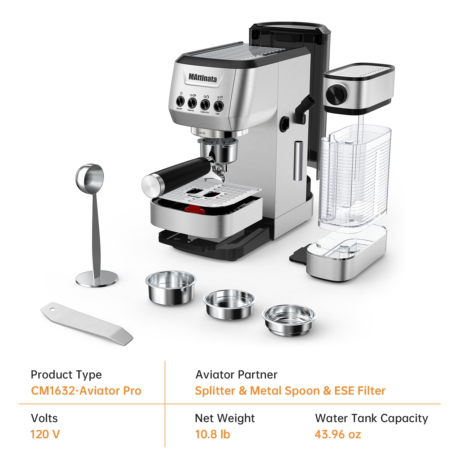 20 Bar Professional Cappuccino & Espresso Machine with Automatic Milk Frother - Compact Stainless Steel Latte Maker for Home, Office & Coffee Shops - Perfect for Morning Brews, Entertaining Guests & Barista-Quality Drinks