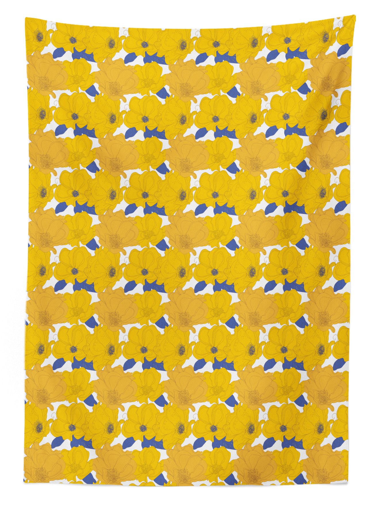 Ambesonne Floral Outdoor Tablecloth - Hand Drawn Blue Flowers Nature Design, Washable Picnic Table Cover 58x104 Inches - Perfect for Garden Parties, BBQs, and Outdoor Dining Decor (Blue, Orange, Yellow)
