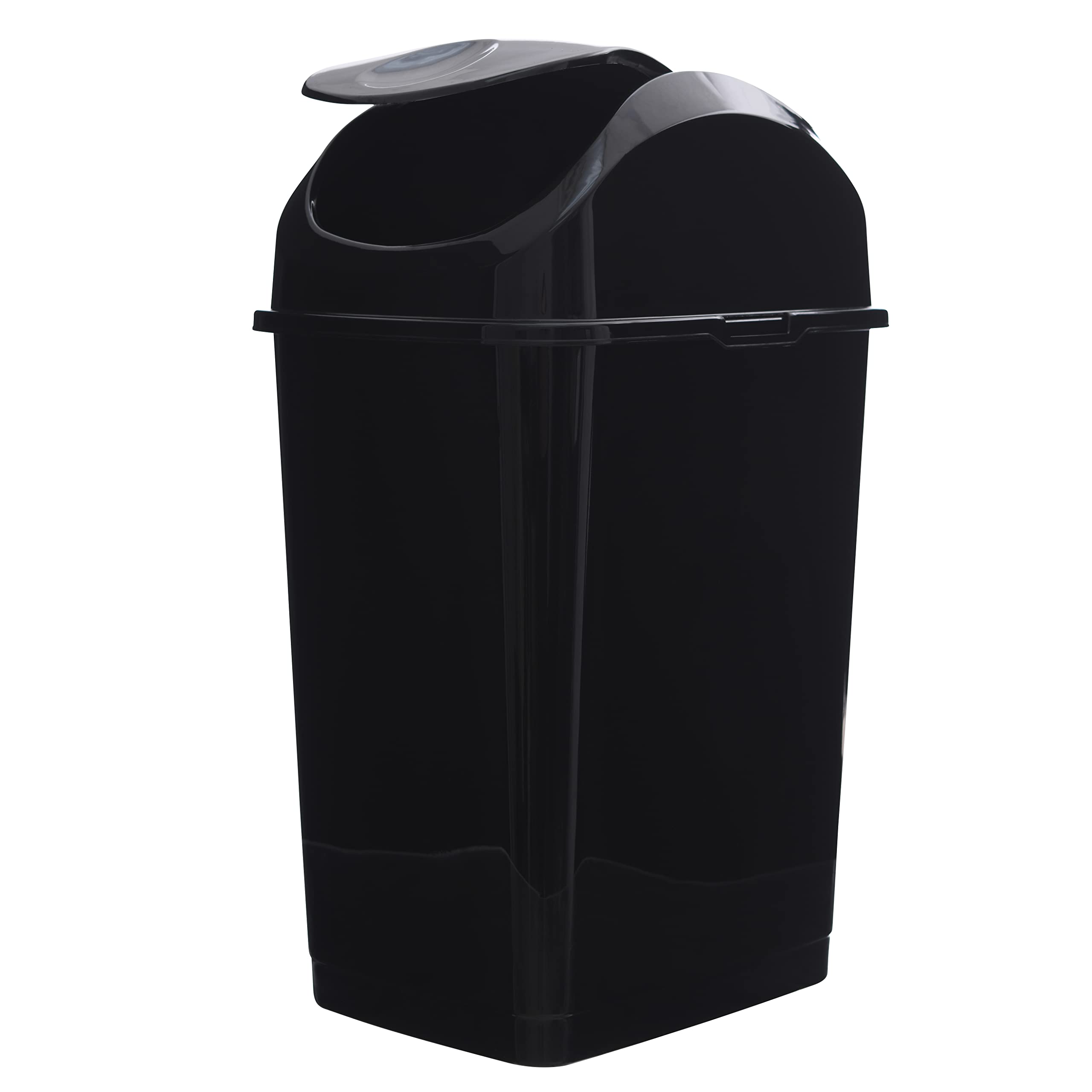Premium 9 Gallon Slim Swing Top Kitchen Trash Can - 37 Qt Sturdy Plastic Waste Bin with Lid for Office, Bathroom, Under Counter, Dorm & Bedroom - Odor-Controlling Garbage Can for Home & Commercial Use (Black)