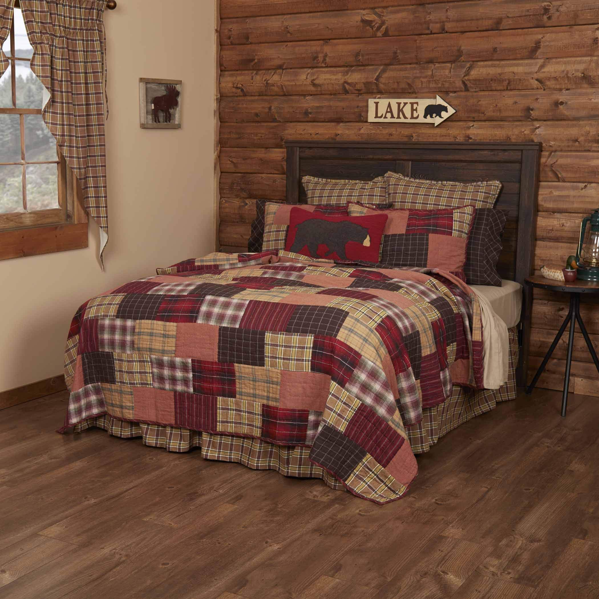 VHC Brands Wyatt Plaid Cotton Rustic Pre-Washed Quilt Sham King Size - Farmhouse Bedding Set in Patchwork Tan - Perfect for Rustic, Farmhouse & Country Style Bedrooms