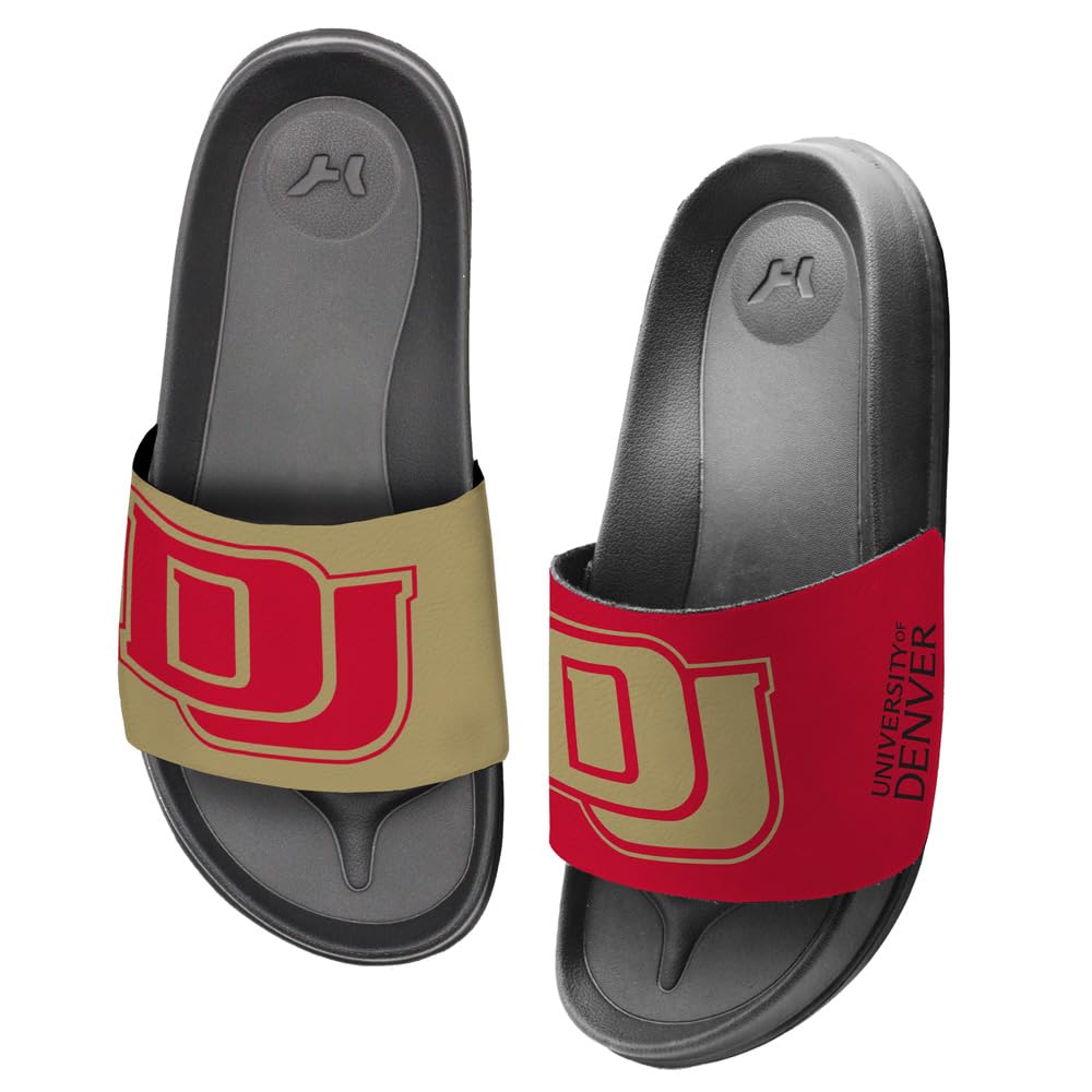 **Officially Licensed Hypd Slydr Switch™ University of Denver Split Primary Two-Tone Unisex Slides – Adjustable Comfort Sandals for Men & Women – Perfect for Beach, Pool, and Casual Wear**