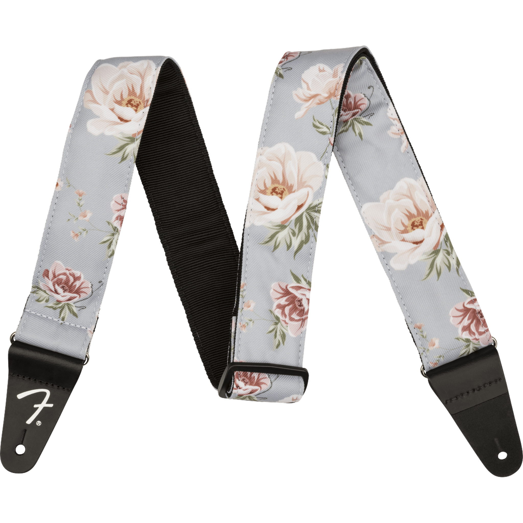 Fender Floral Guitar Strap - Soft Gray Adjustable Padded Shoulder Strap for Electric & Acoustic Guitars - Perfect for Live Performances, Studio Sessions & Casual Playing