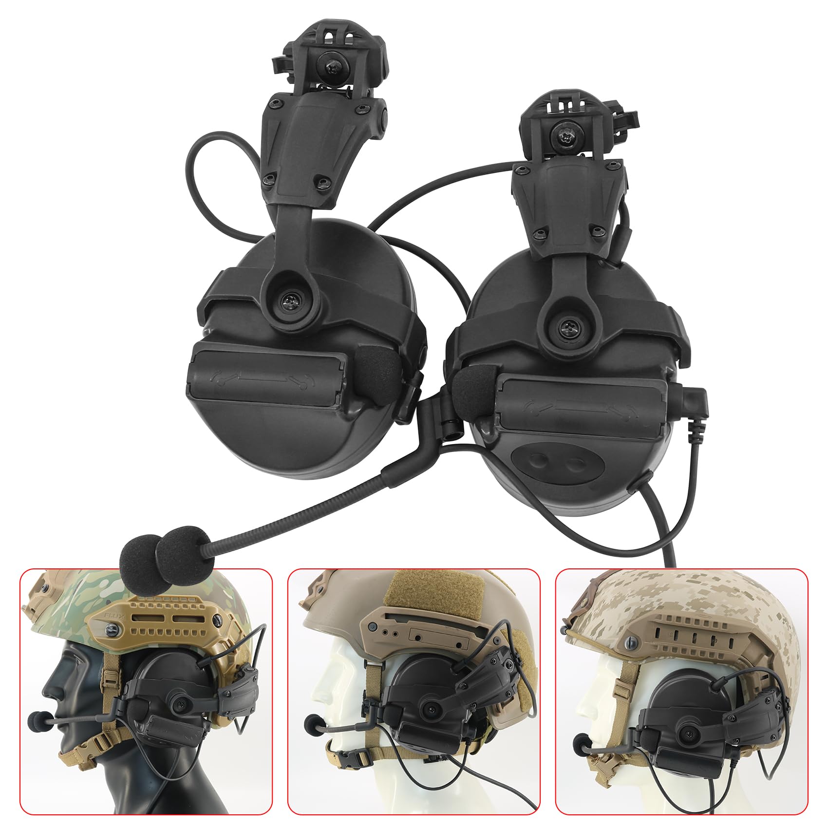 Tactical Headset with U94 PTT - Detachable Headband & Rail Adapter for ARC, Mlok, Team Wendy Rail - Perfect for Airsoft, Military Training & Outdoor Sports (Black)