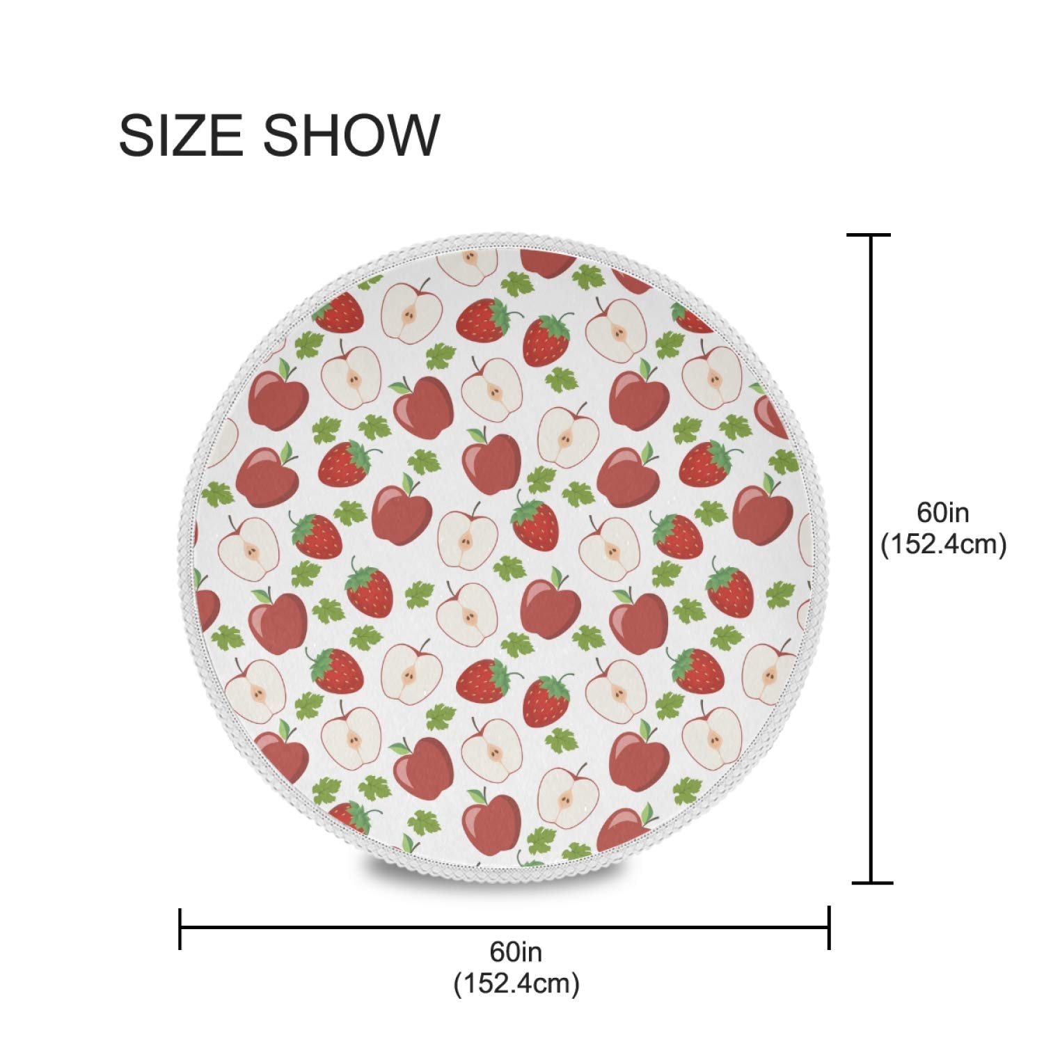 60 Inch Round Polyester Tablecloth with White Lace & Fruit Pattern - Green Leaf Strawberry Design for Party, Dinner Table Decor | Perfect for Wedding, Birthday Celebrations & Holiday Dining