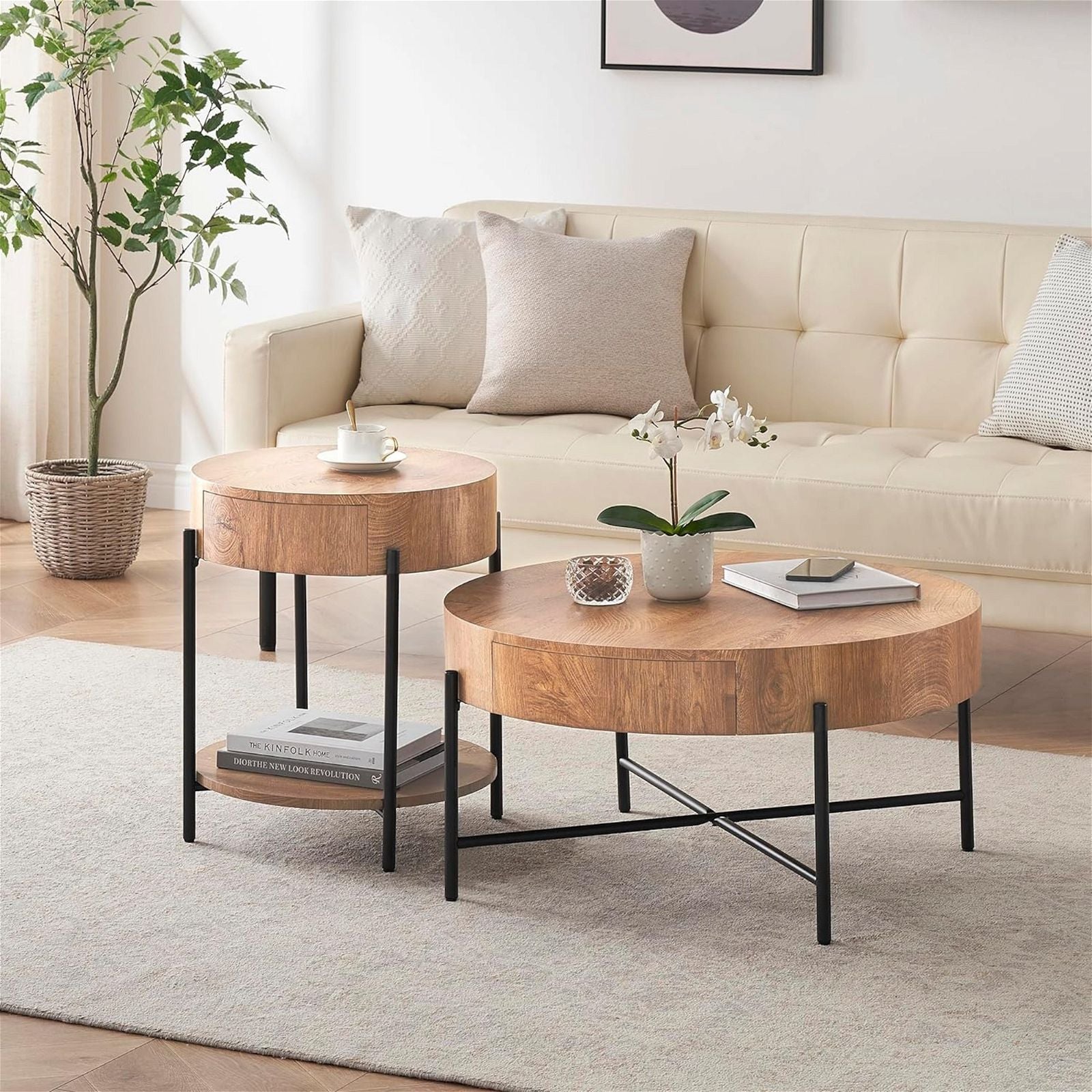 Woodstock American Oak Felled Round Side Table 460mm - Perfect for Living Room, Bedroom, or Outdoor Patio Furniture
