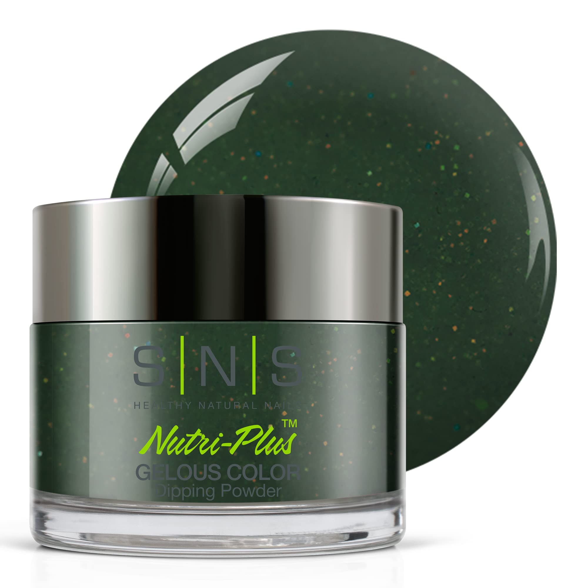 Enchanted Forest Green Shimmer SNS Nail Dip Powder - Long Lasting 14 Days Gelous Dipping Powder - Low Odor No UV Lamp Needed (1 oz) - Perfect for Manicures, Pedicures & DIY Nail Art at Home