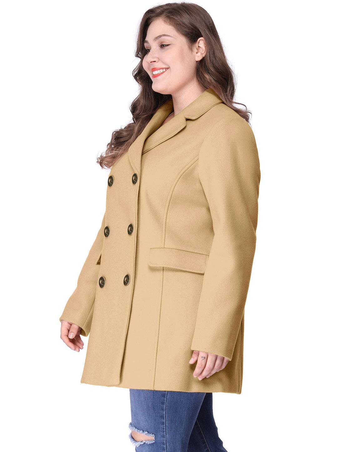 Agnes Orinda Women's Plus Size Notched Lapel Double Breasted Long Winter Coat for Office, Business & Formal Occasions