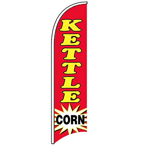2.5x11.5 ft Windless Swooper Feather Banner Flag - Kettle Corn Themed Decorative Sign for Outdoor Events, Carnivals & Sports Games