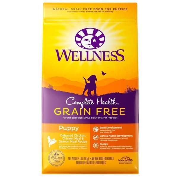 Wellness Complete Health Grain Free Puppy Dry Dog Food - Natural Nutrition for Growing Dogs (12LB Bag + FREE 4LB) - Small, Medium & Large Breed Sizes - Perfect for Puppy Training & Daily Meals