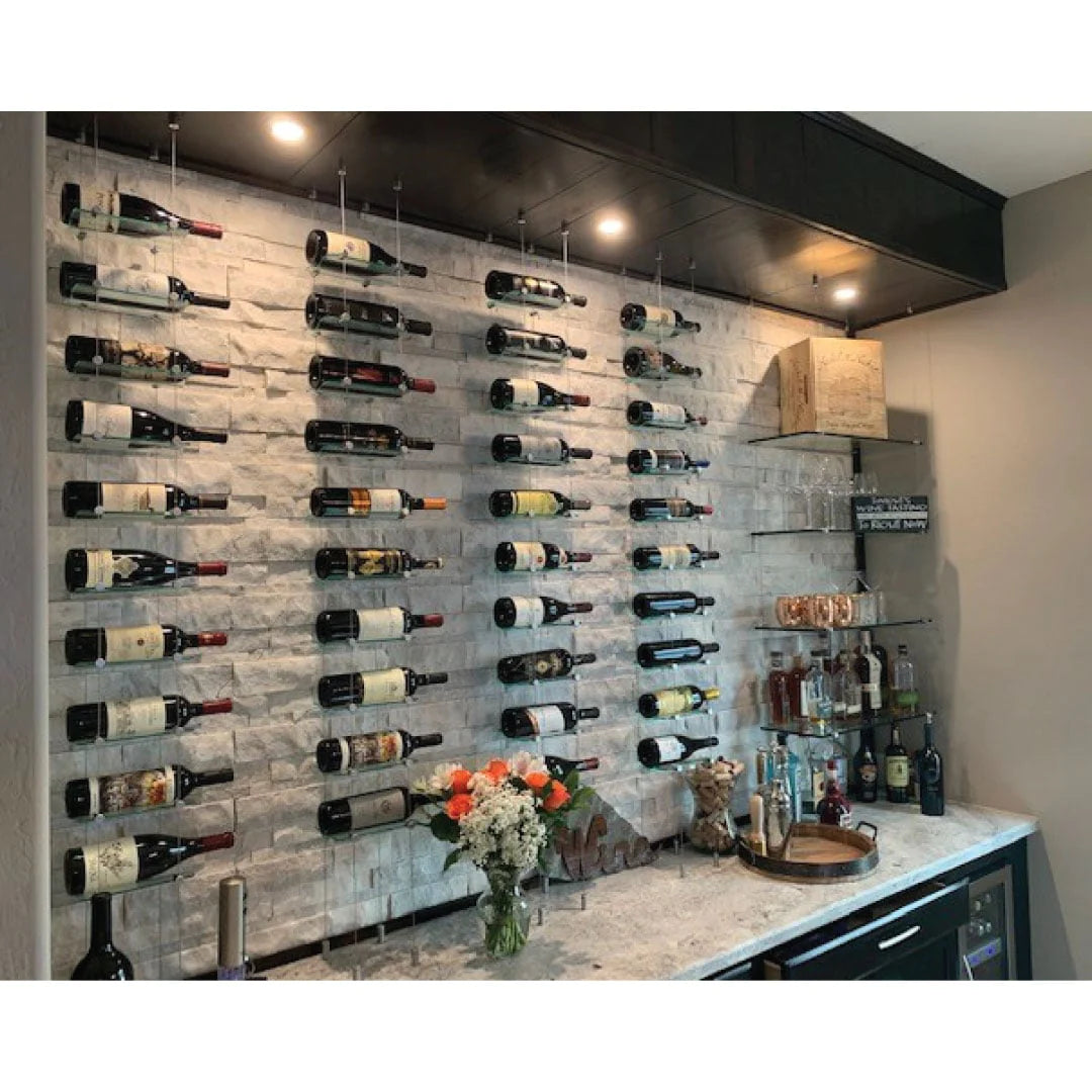 Blue Grouse 6 Bottle Floating Cable Wine Rack Display Kit - Modern Wine Storage Solution for Home Bars, Restaurants, and Wine Cellars