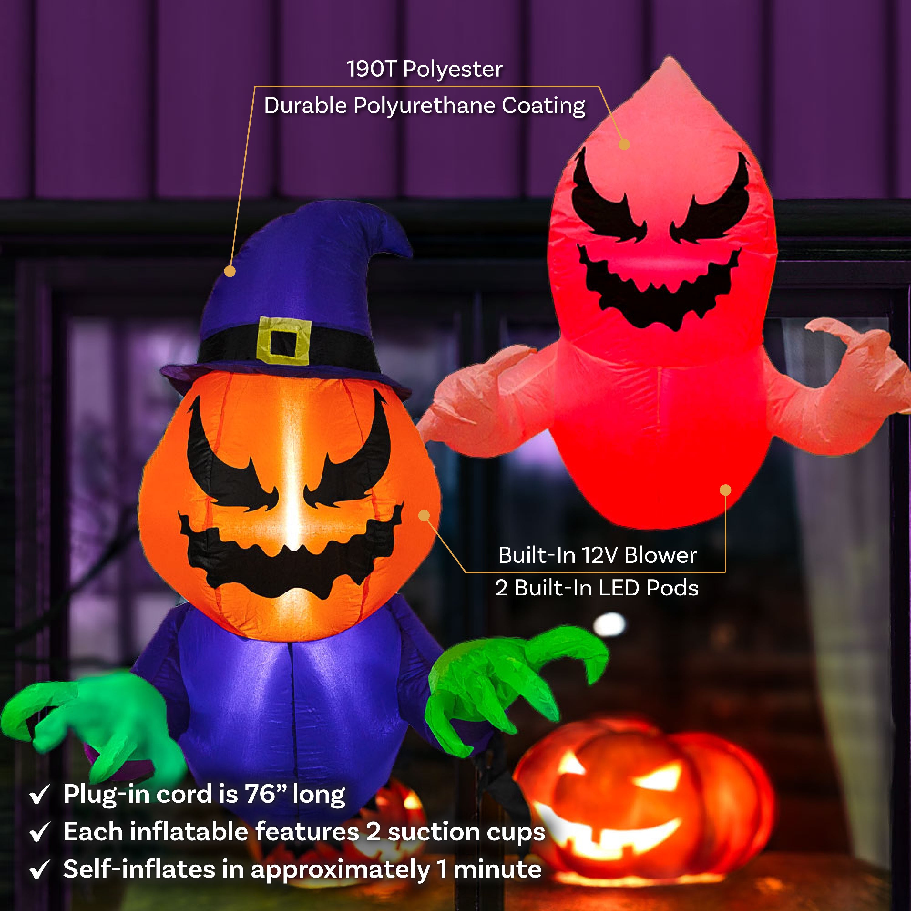 Sunnydaze Pumpkin Jack & Haunted Harold Inflatable Halloween Decorations - Outdoor Yard Decor for Spooky Party, Haunted House & Fall Festival
