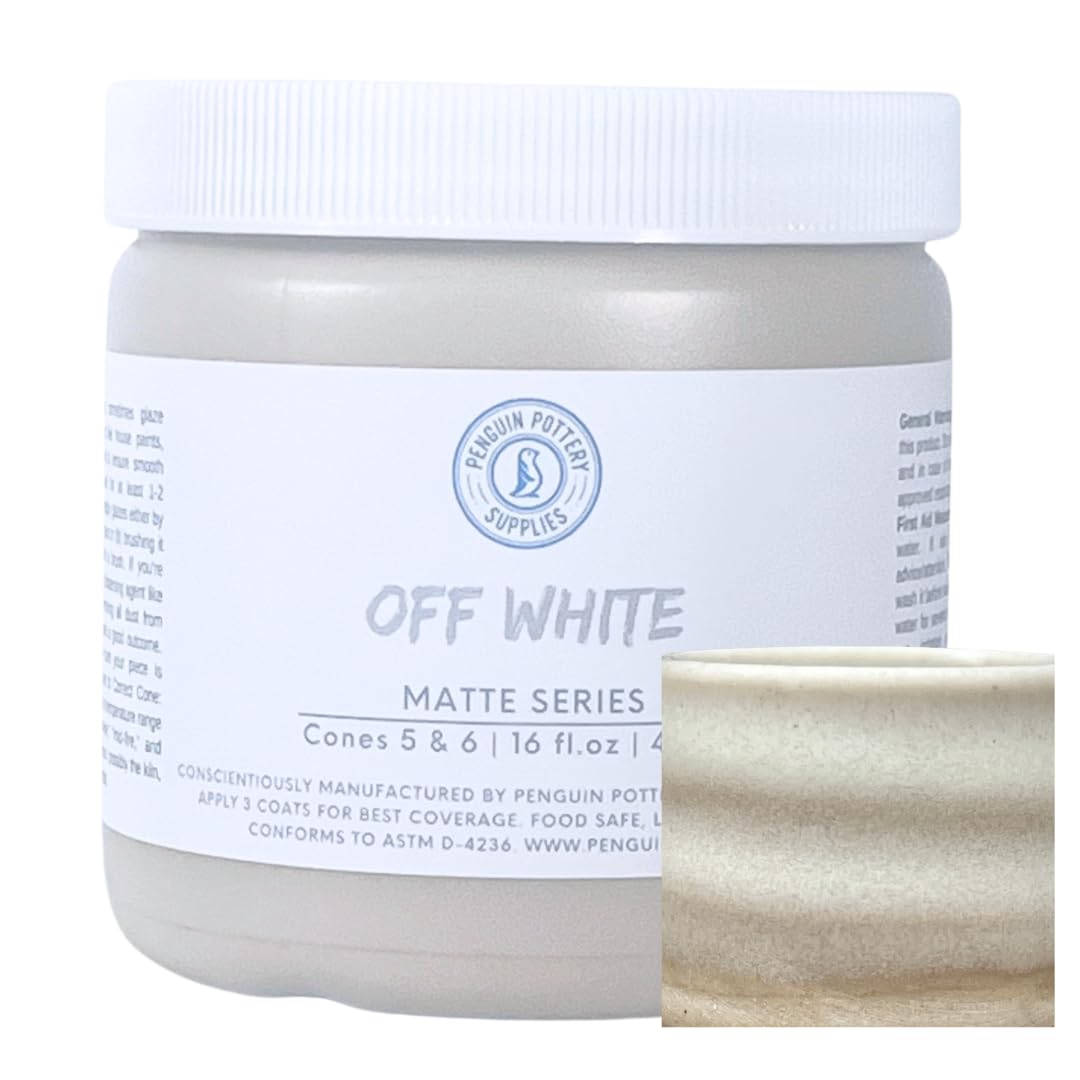 Penguin Pottery Matte Series Off White Ceramic Glaze - Mid & High Fire Cone 5-6 Glaze for Pottery Clay (1 Pint, 16 oz, 473 ml) - Perfect for Handmade Mugs, Bowls & Ceramic Art Projects