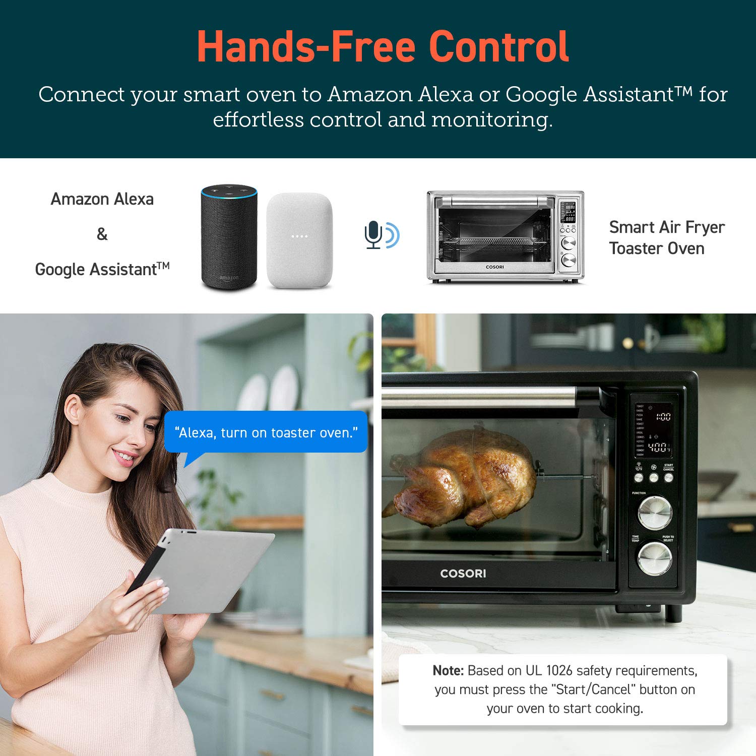 COSORI 13-in-1 Air Fryer Toaster Oven Combo with 32Qt Capacity, APP & Alexa Voice Control, Convection Countertop Oven for Baking, Broiling, Roasting, Dehydrating & Sous Vide - Includes 134 Recipes & 4 Accessories (Black Stainless Steel) - Perfect for Small Kitchens, Healthy Cooking & Meal Prep