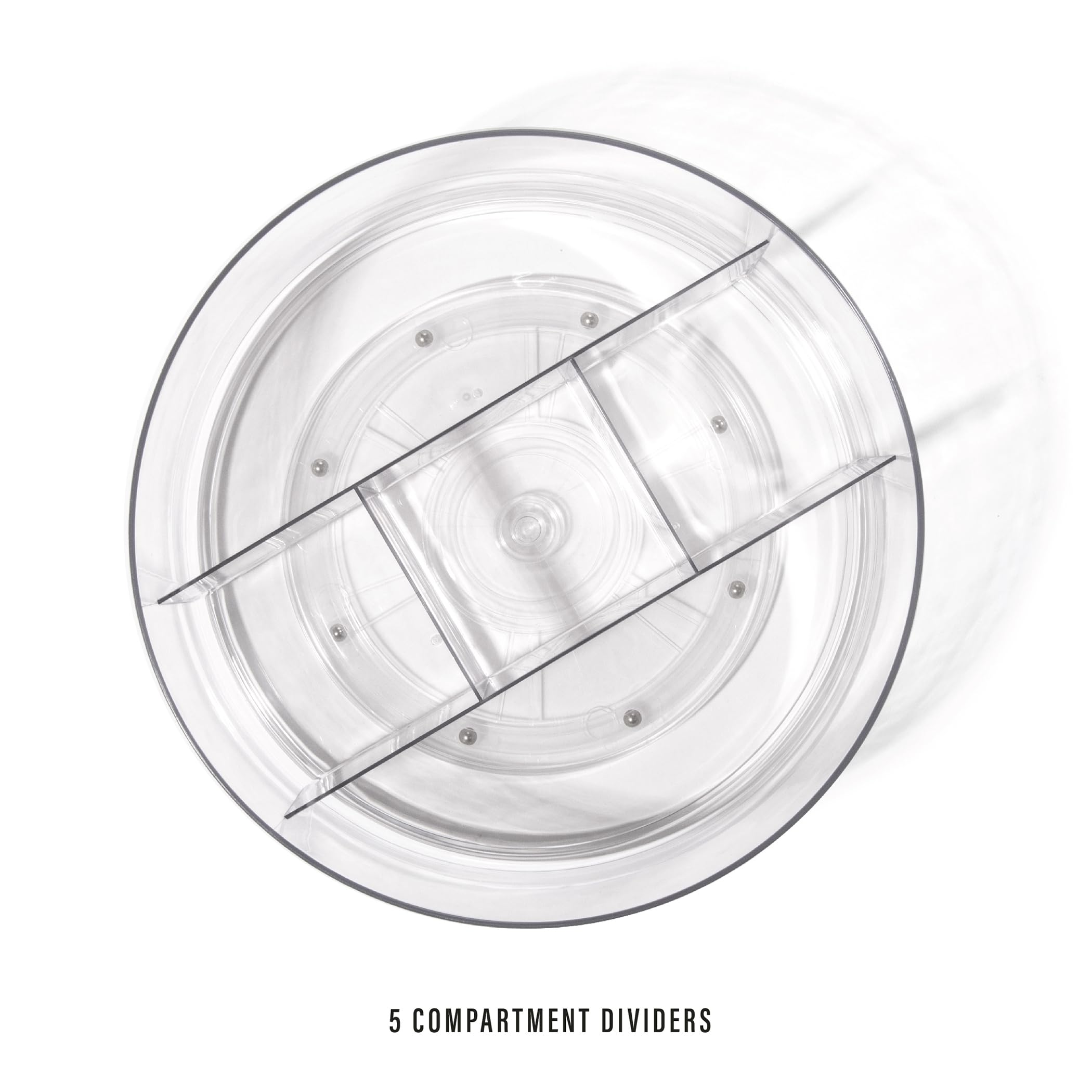 BINO 5-Compartment Clear Plastic Rotating Turntable Organizer | Spinning Storage Container for Kitchen, Bathroom & Pantry | Perfect for Condiments, Spices, Makeup & Toiletries Organization