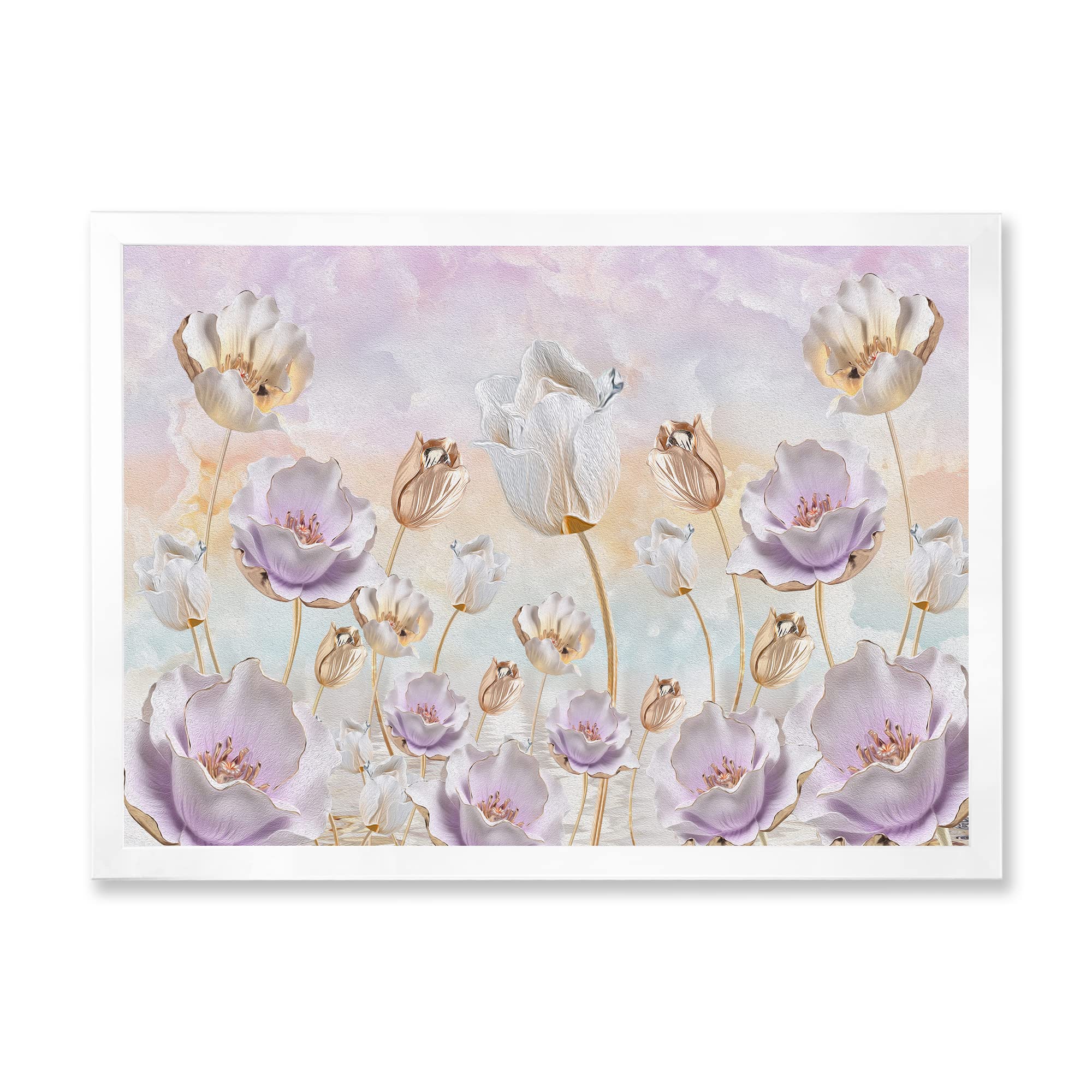DesignQ Pastel Blossoming Flowers Traditional Framed Wall Art - Perfect for Living Room, Bedroom & Office Decor