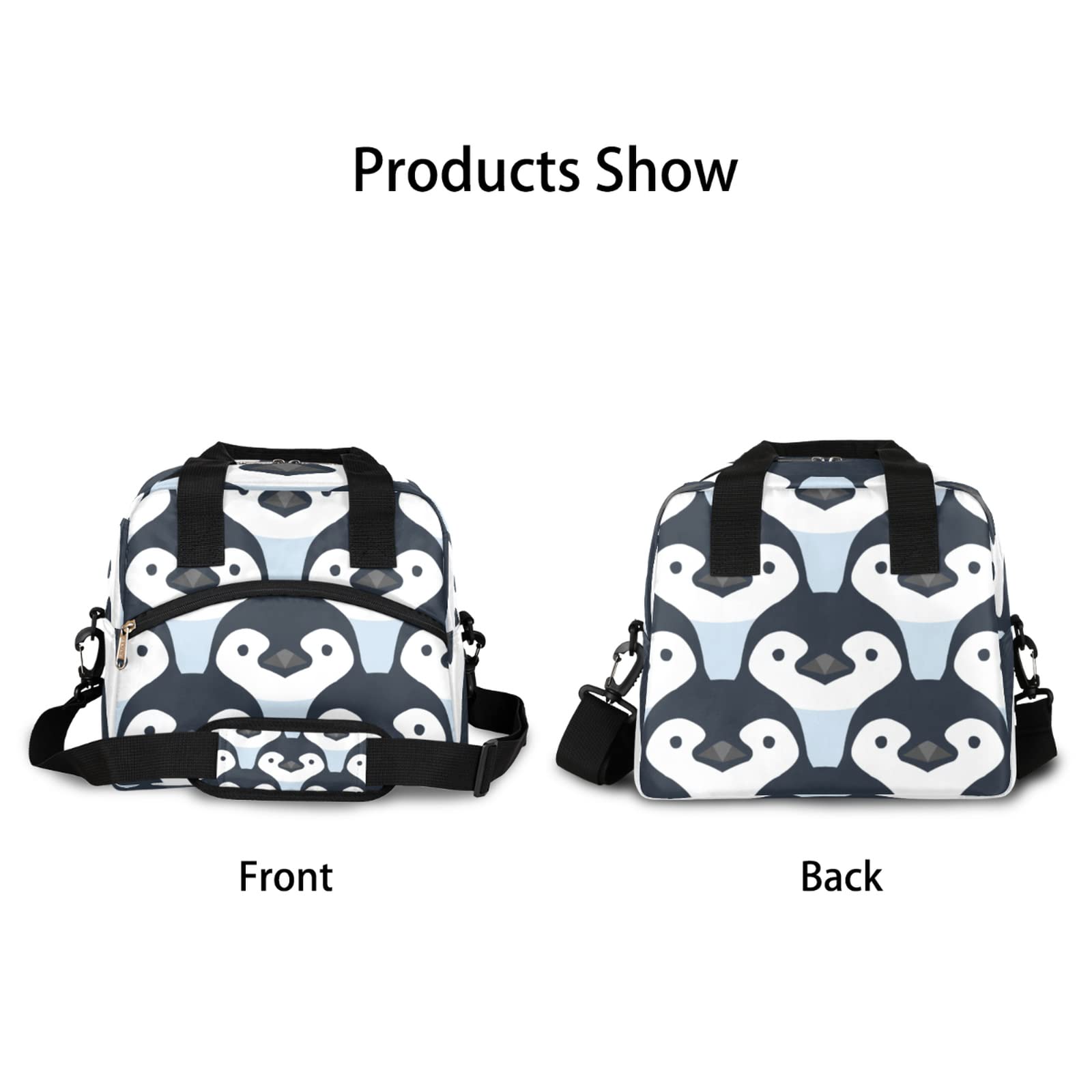 Cute Penguin Insulated Lunch Bag with Front Pocket - Leakproof & Water-resistant Thermal Cooler Tote for Picnic, Hiking, Beach, Work - Includes Adjustable Shoulder Strap for Easy Carrying