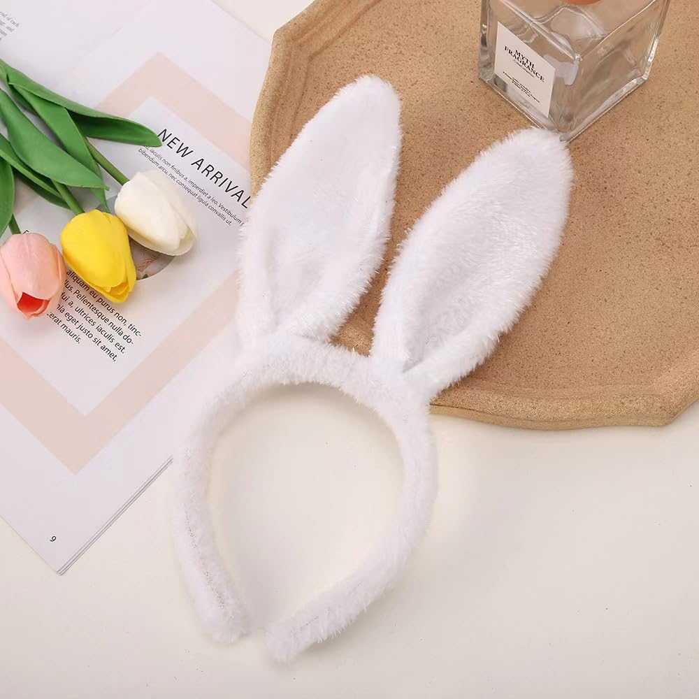 Easter Bunny Headband for Women & Kids - Big Plush White Ears - Cute Princess Hair Accessories for Easter Party, Costume & Photo Props