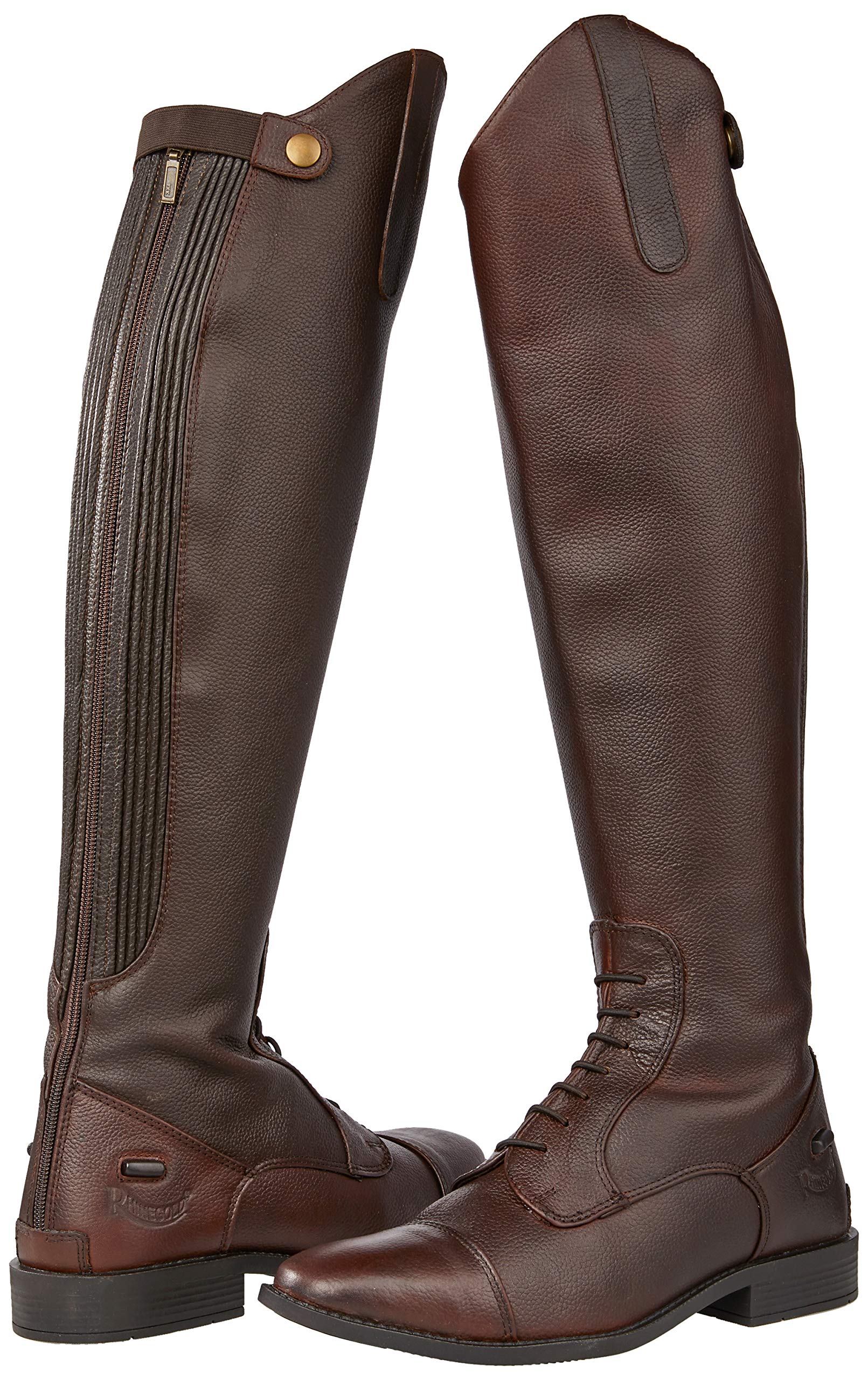 Rhinegold Elite Luxus Brown Leather Riding Boots for Women - Soft Comfortable Equestrian Boots with Elastic Laced Front & Full Length Back Zip - Perfect for Horseback Riding, Casual Wear & Outdoor Activities