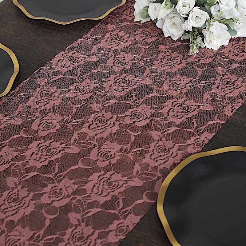 12-Pack 108-Inch Rose Flower Lace Table Runners - Elegant Wedding, Party, Dining Table Decor for Home & Event Decoration