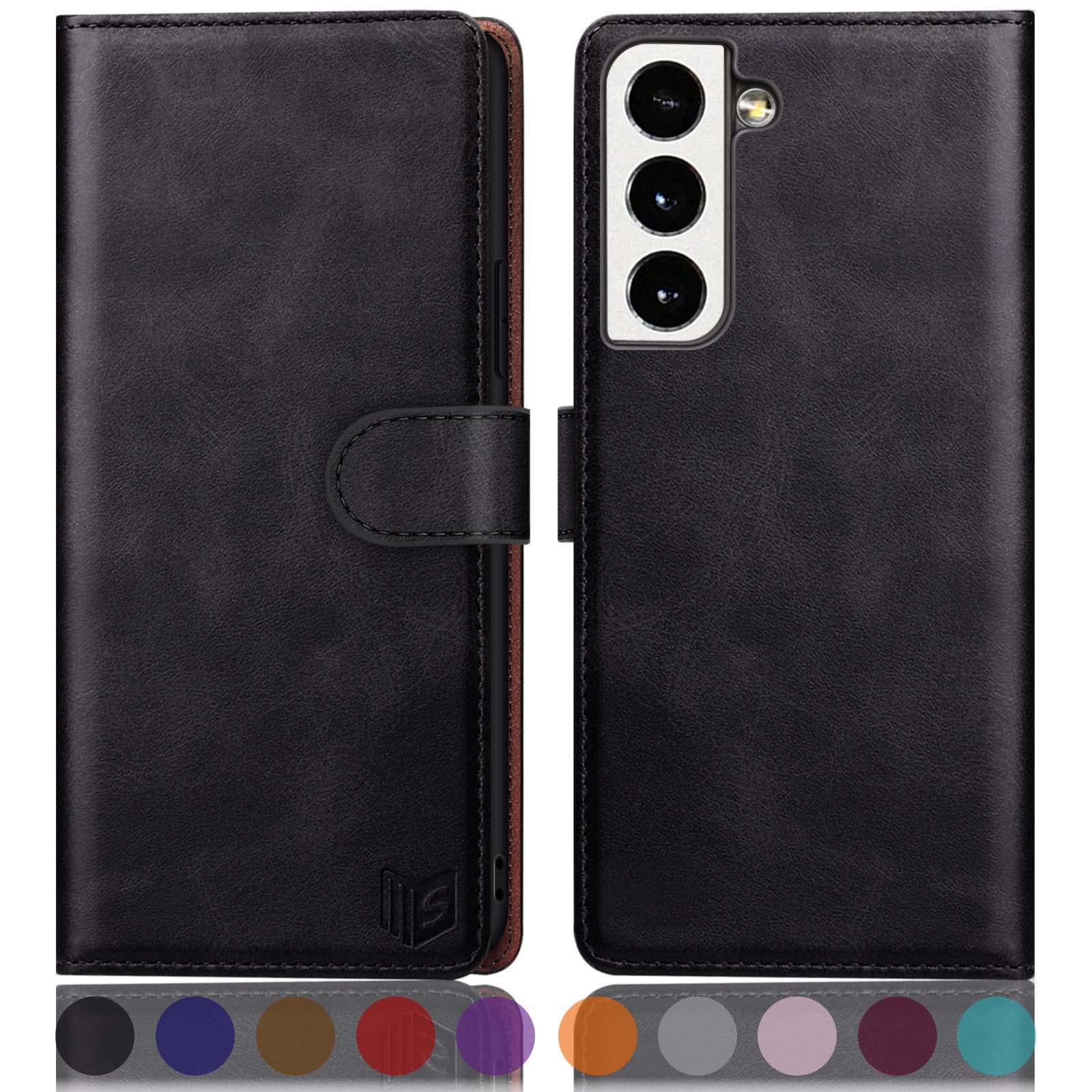 SUANPOT RFID Blocking Leather Wallet Case for Samsung Galaxy S22 - Flip Folio Book Cover with Credit Card Holder - Shockproof Phone Case for Women & Men (Black) - Perfect for Business, Travel & Daily Use