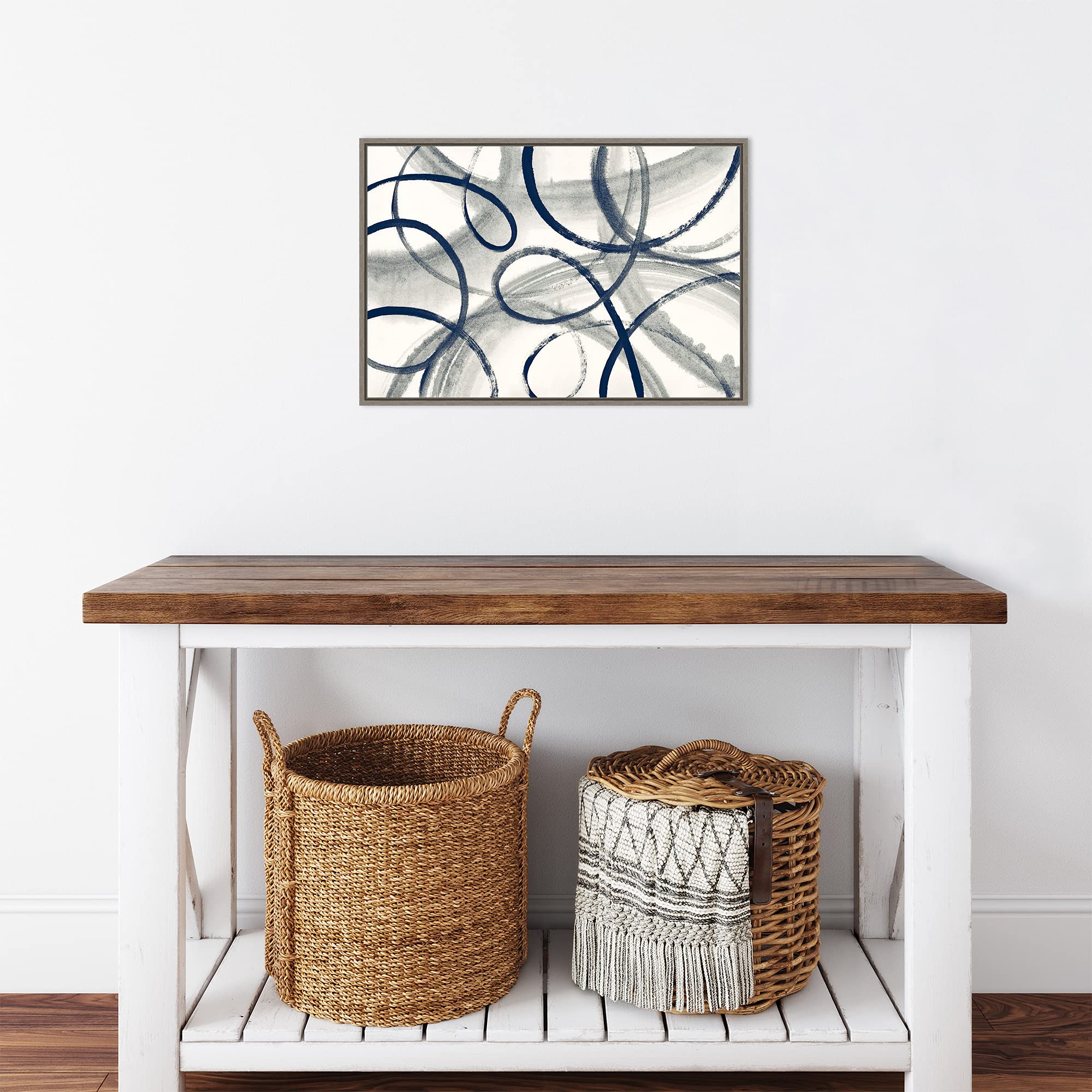 Amanti Art Framed Canvas Wall Art - 16x23 Calligraphia Navy Blue Abstract Painting by Sue Schlabach | Rustic Farmhouse Decor | Ready-to-Hang Artwork for Living Room, Bedroom, Office & Dining Room Wall Decor