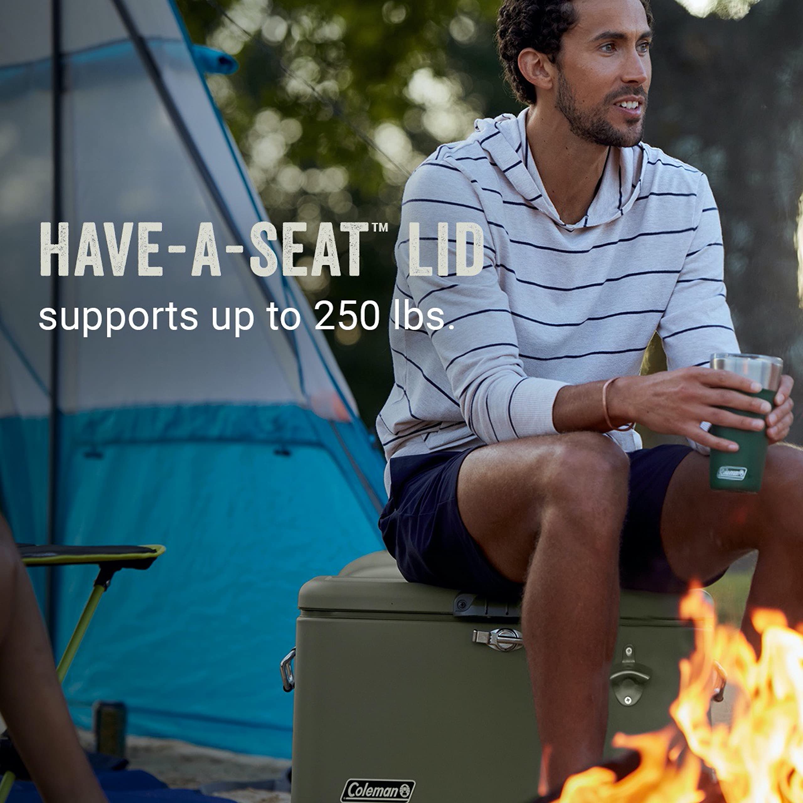 Coleman Reunion Premium Insulated 54-Quart Portable Cooler - Leakproof Steel Belted Design with Heavy-Duty Latch, Comfort Handles & Built-in Drain - Perfect for Camping Trips, Beach Outings, Tailgate Parties, Picnics & Outdoor Adventures | Keeps Drinks Cold for Days