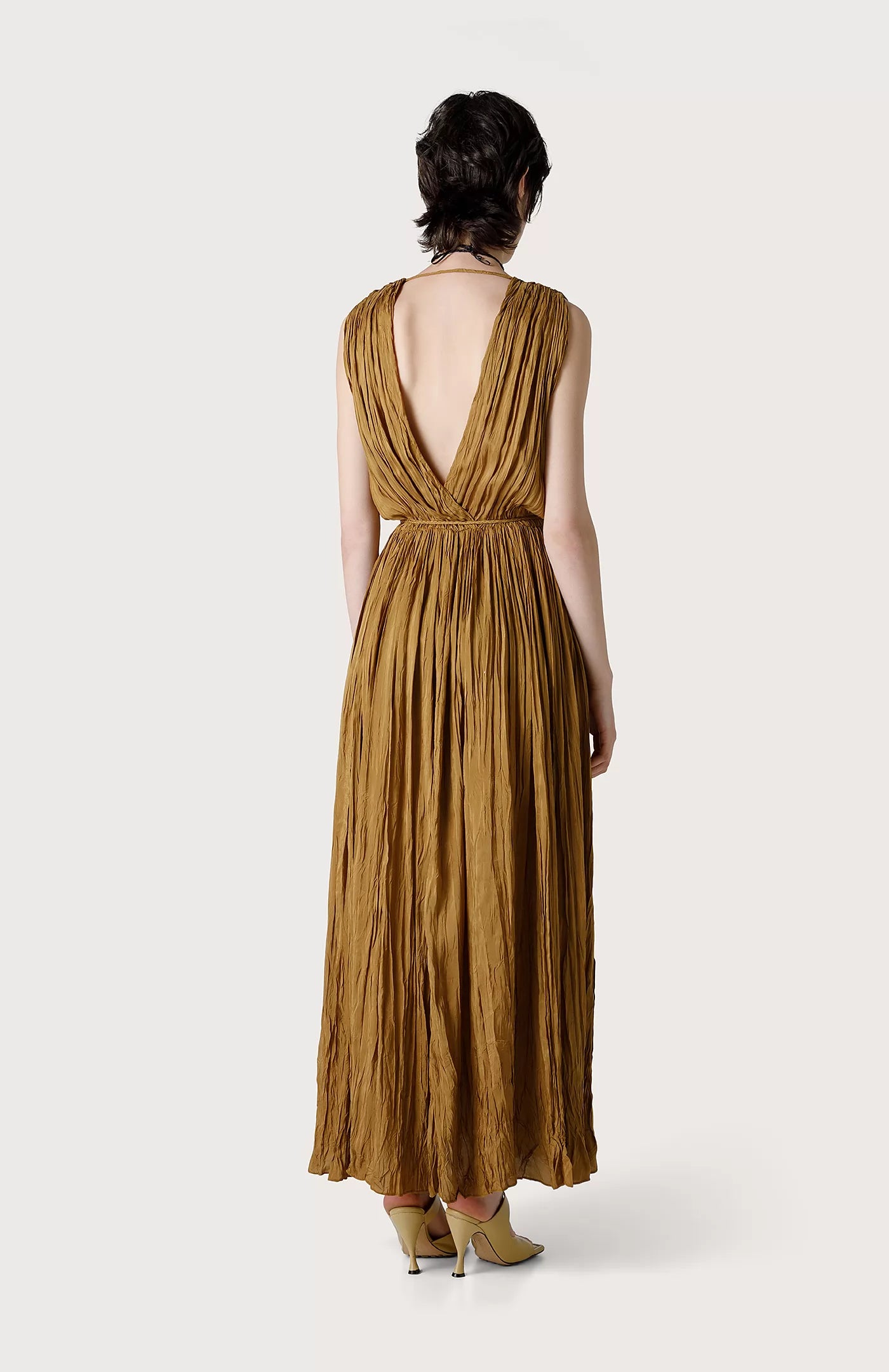 Crinkled Viscose Dress for Women - Soft & Flowy Beige Midi Dress - Perfect for Summer, Beach Vacations & Casual Outings