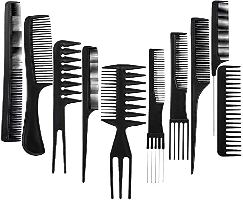 Professional Hair Cutting & Styling Comb Set - 10 Pack Multipurpose Hair Brushes for Salon & Home Use (Black) | Perfect for Barbers, Hairstylists & DIY Hair Care